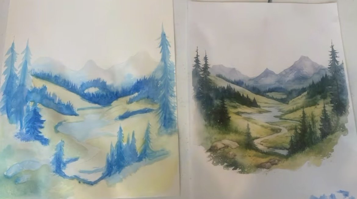 Watercolor Lesson, ages 13 & 16