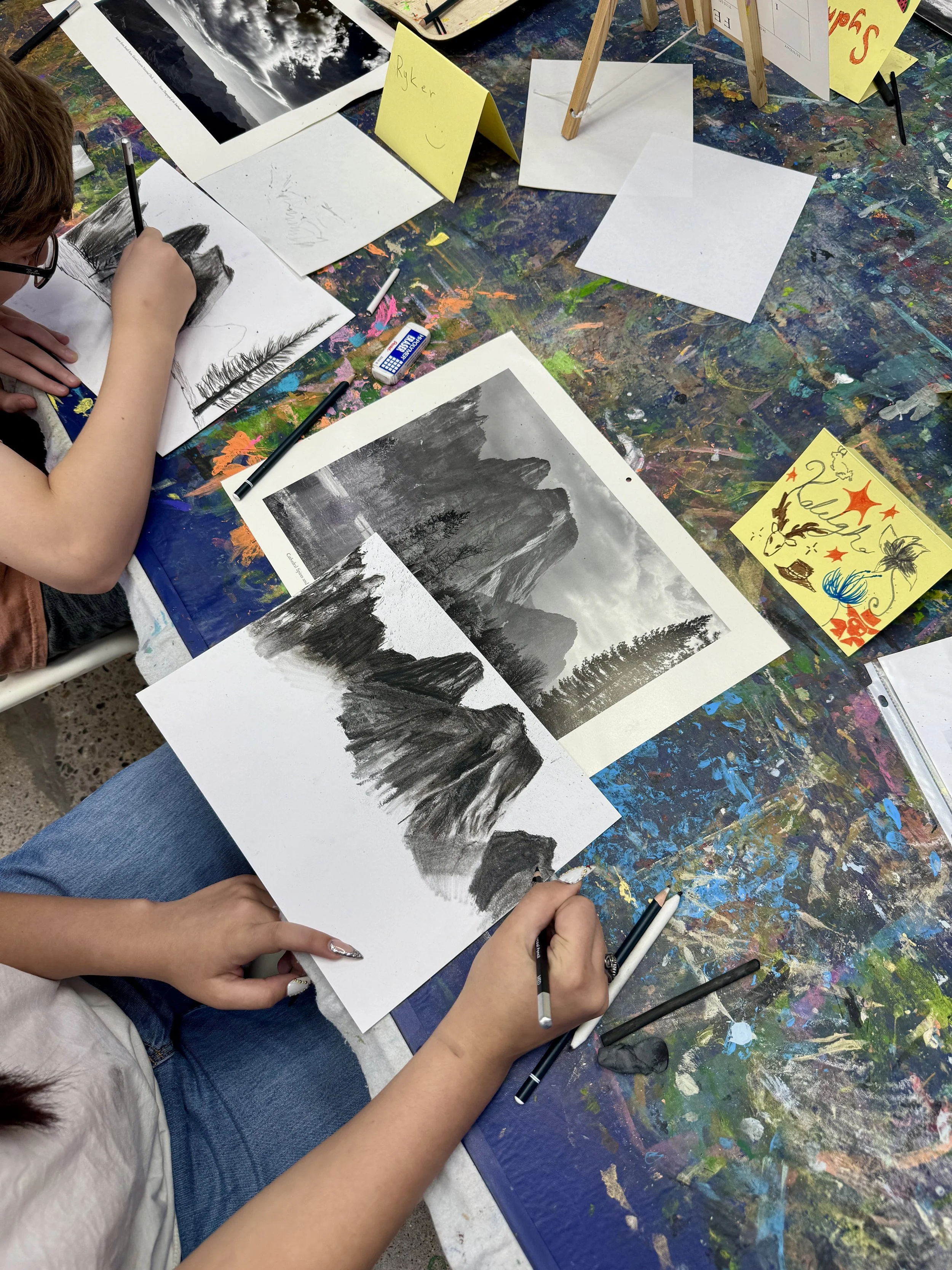 Ansel Adams Inspired Landscapes with Charcoal. (Ages 8+)