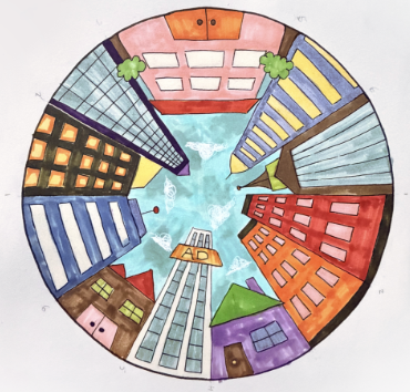 One-Point Perspective City Scenes  (ages 8+)