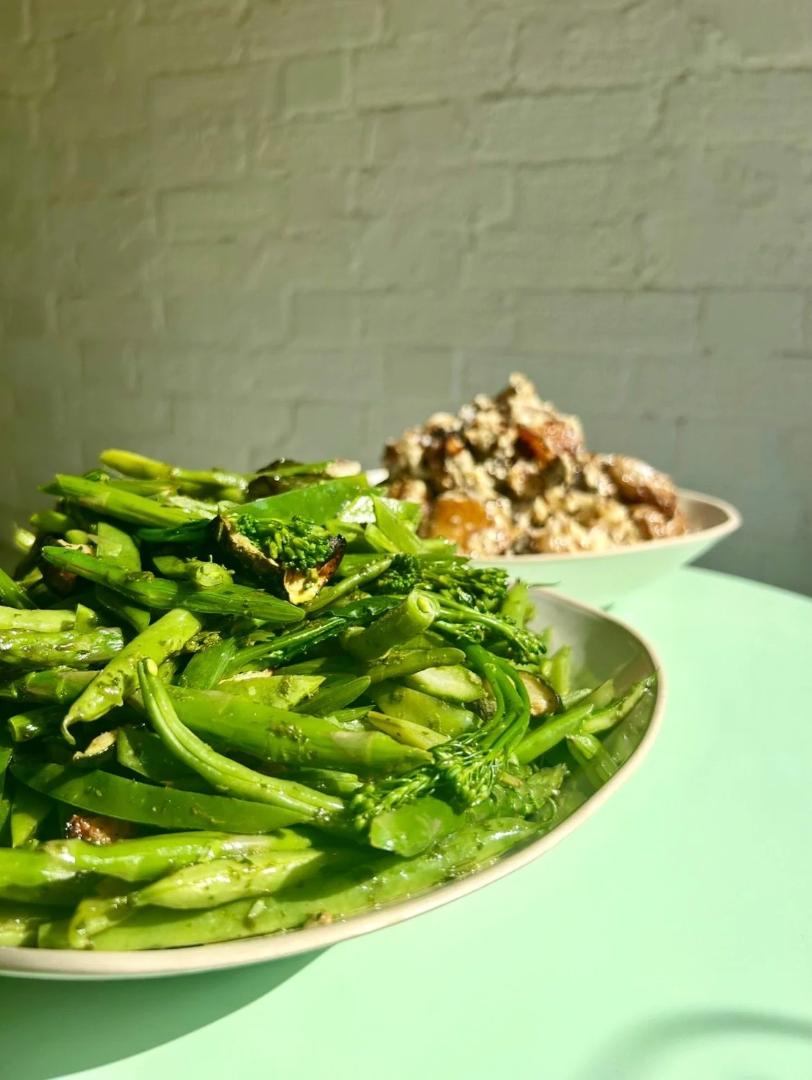 Summer greens with chermoula &amp; crispy new potatoes with pickled baby onions in w/grain mustard mayo

In the counter this week - let&rsquo;s go