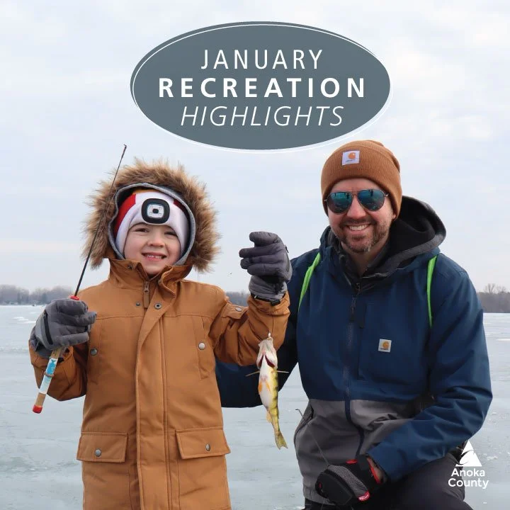 Get out and enjoy the refreshing winter air with these January recreation highlights! 

1/11 &ndash; Learn to Cross-Country Ski 💡🎿
Ages 13+ $7/person | 10 am - 12 pm
Bunker Hills Campground

1/25 &ndash; Intro to Ice Fishing 🧊🎣
Ages 5+ $15/person