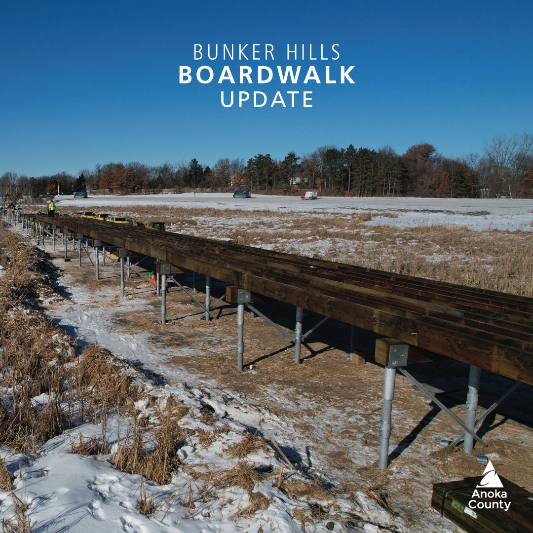 📢 Work has started on phase two of the Bunker Hills boardwalk replacement. Helical piers are being placed for the wooden boardwalk to be constructed upon. The boardwalk is expected to be open for public use in the spring. We can&rsquo;t wait for thi