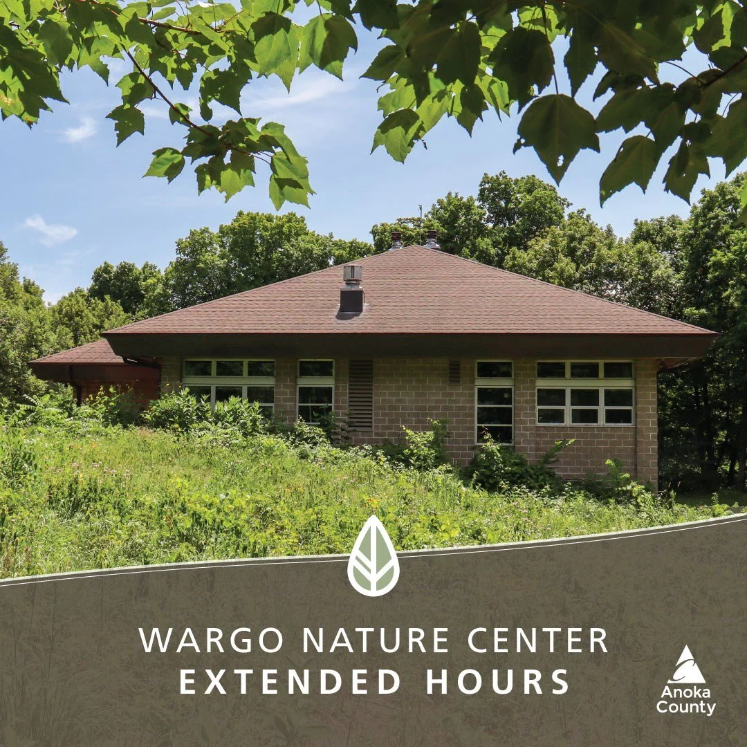 📢 Wargo Nature Center&rsquo;s extended daily hours of 9 am to 7 pm begin on Monday, May 25!

📍7701 Main Street, Lino Lakes, MN 55038

#AnokaCountyParks #WargoNatureCenter