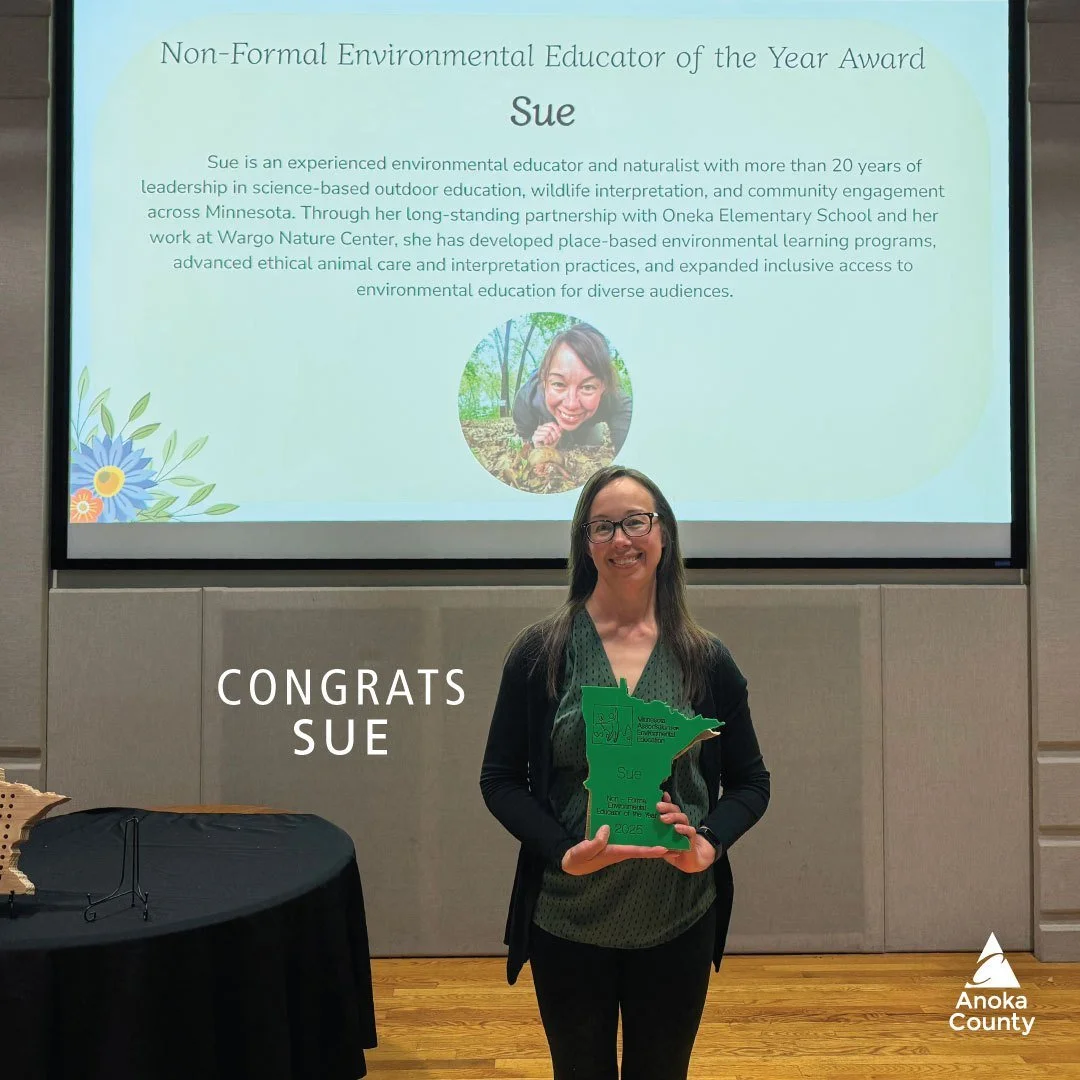 👏 Congratulations to Sue, one of our naturalists at Wargo Nature Center, for being selected as the recipient of the Non-formal Environmental Educator of the Year. 

This honor was awarded through the Minnesota Association for Environmental Education