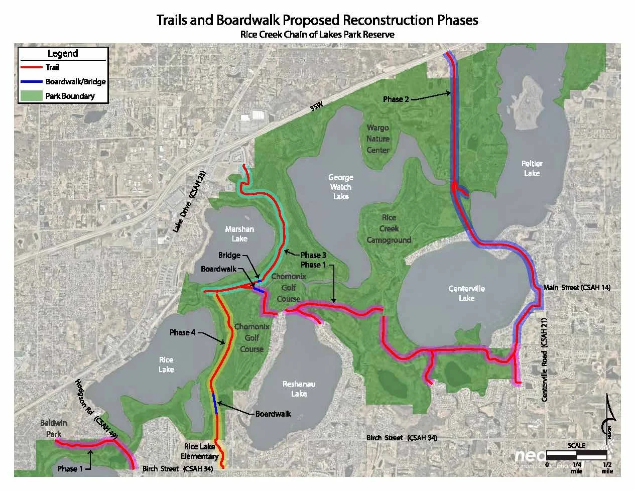 Rice Creek Trails and Boardwalk Phasing Map