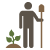 Restoration volunteer icon of a person holding a shovel next to a plant