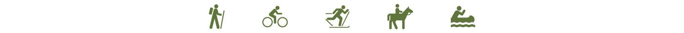 Hiking, biking, skiing, horse back riding, and canoeing icons