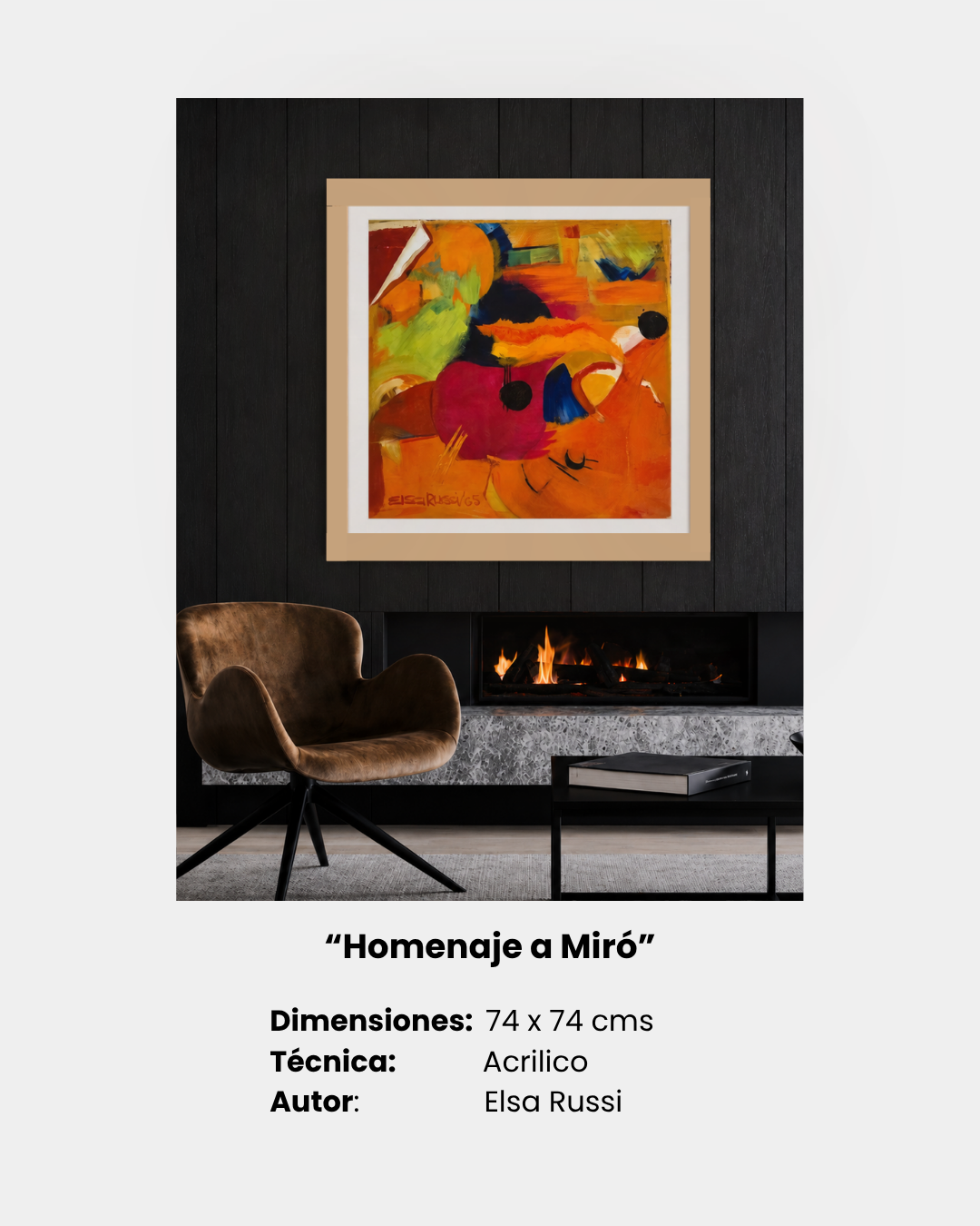 “Homenaje a Miró”
Dimensiones:  74 x 74 cms
Técnica:              Acrilico
Autor:                Elsa Russi