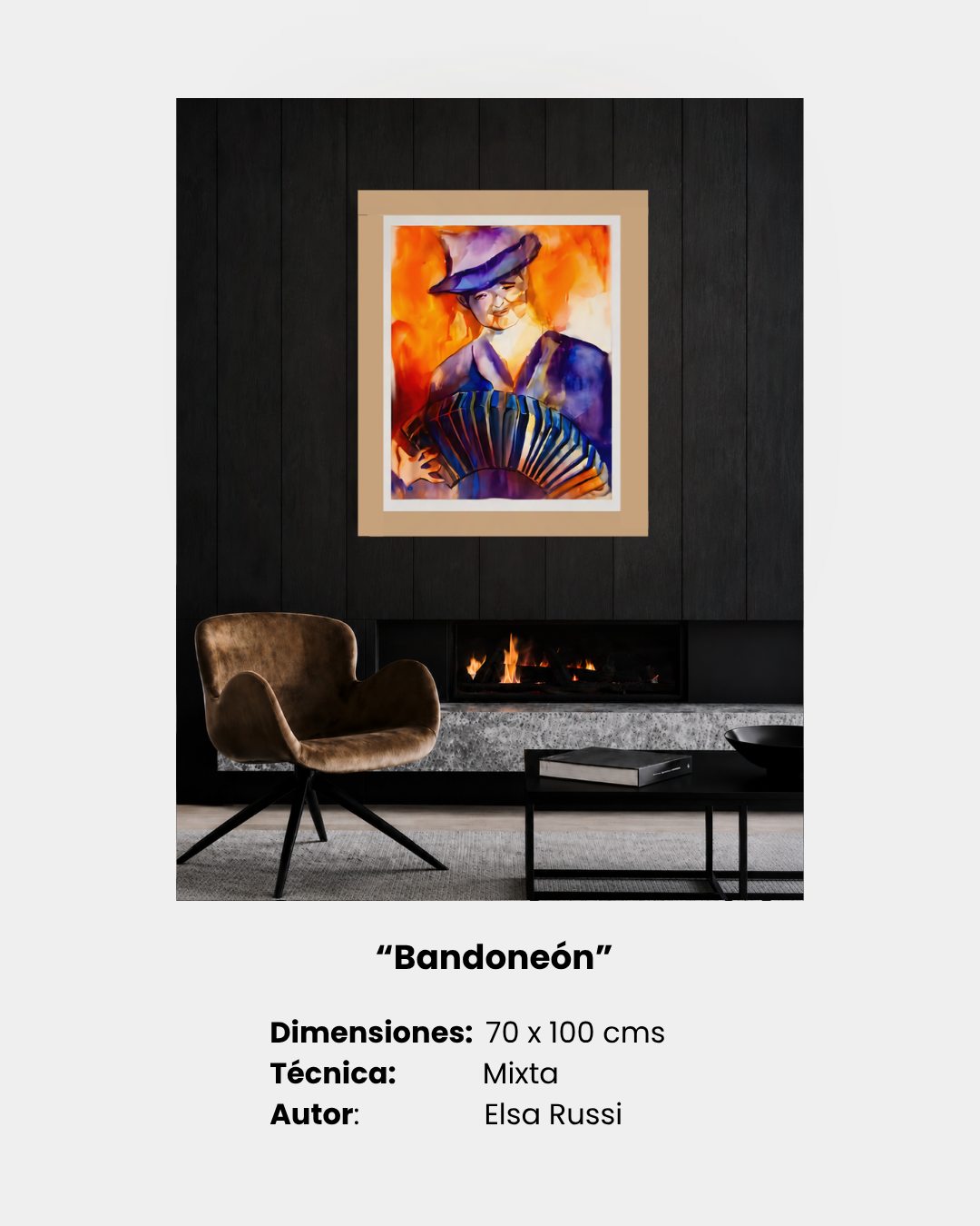 “Bandoneón”
Dimensiones:  70 x 100 cms
Técnica:              Mixta
Autor:                Elsa Russi