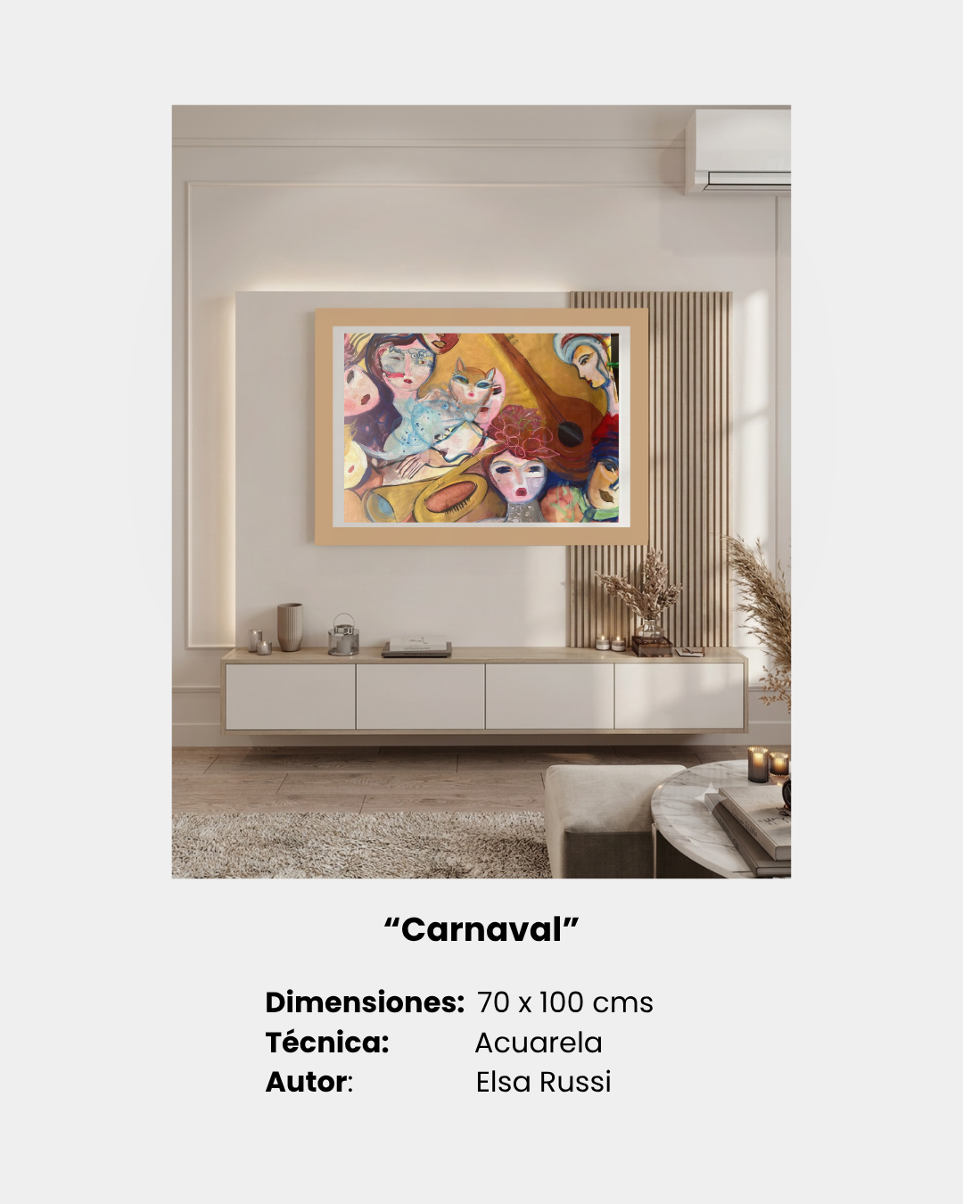 “Carnaval”
Dimensiones:  70 x 100 cms
Técnica:              Acuarela
Autor:                Elsa Russi