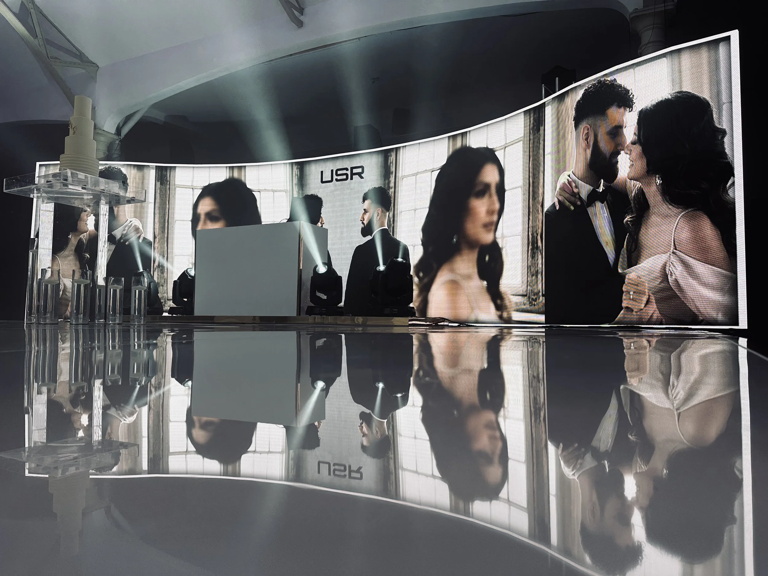 grand station Dj Setup with screens lights booth dj