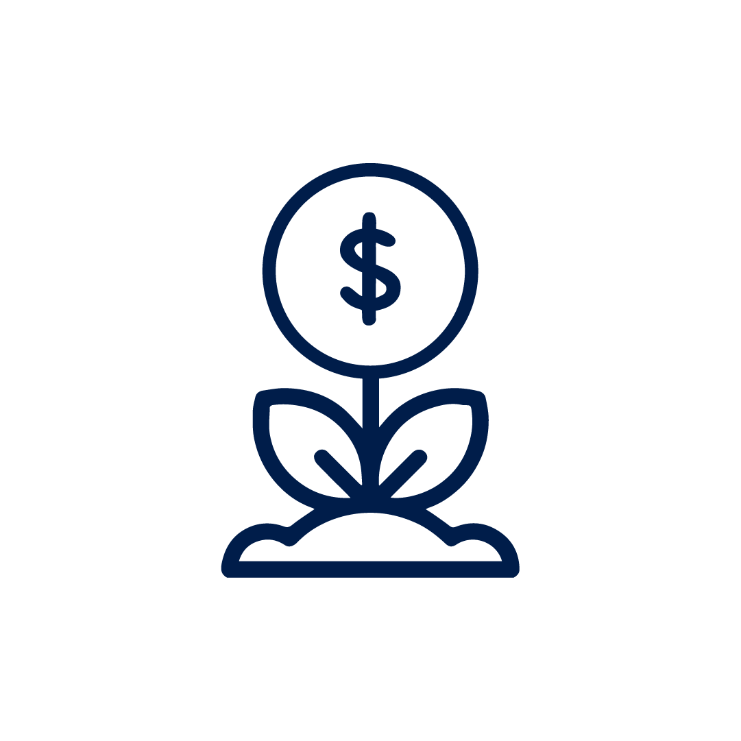 Line drawing of a plant with a dollar sign on its flower, symbolizing financial growth or investment.