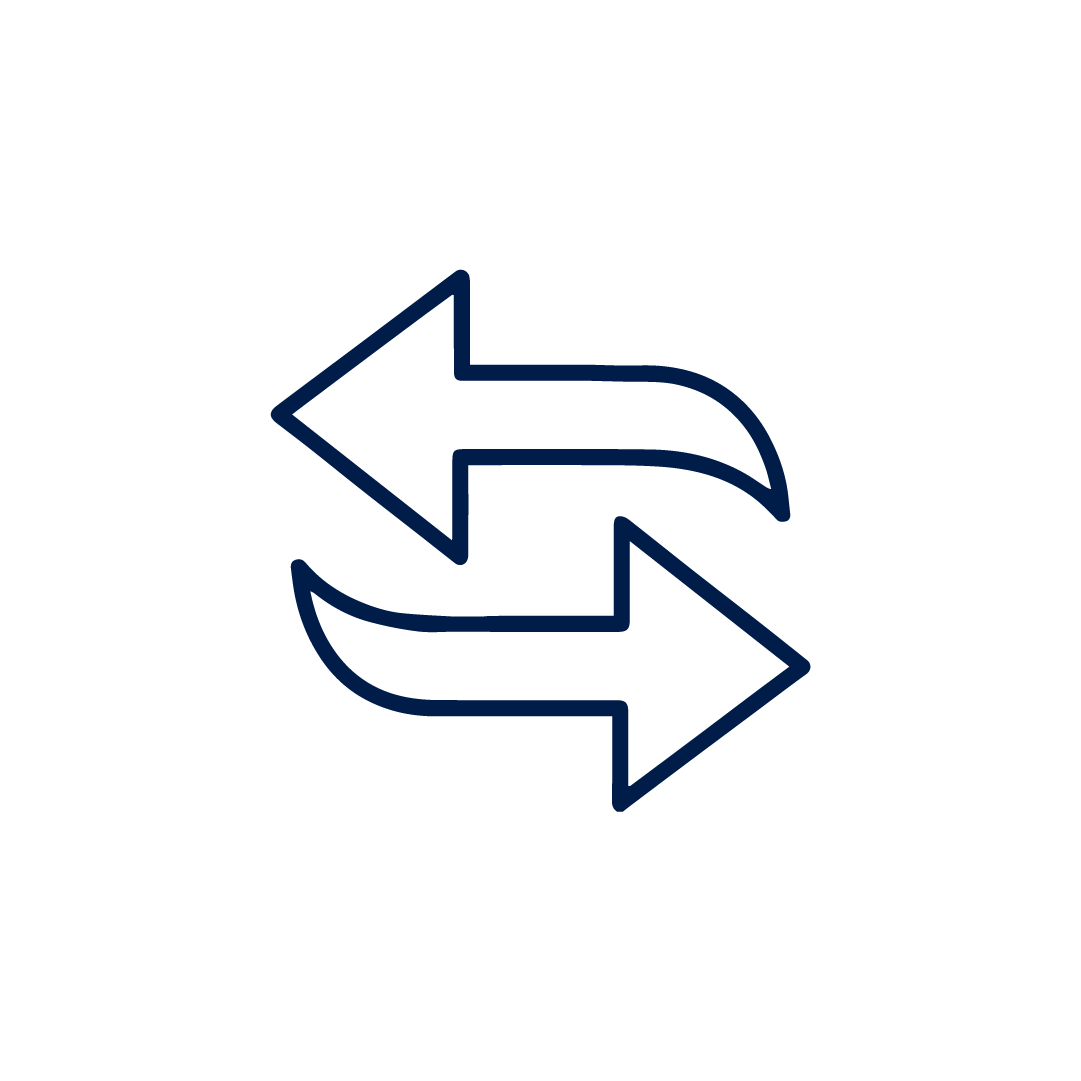 Icon of two arrows forming a circle, indicating data transfer or synchronization.