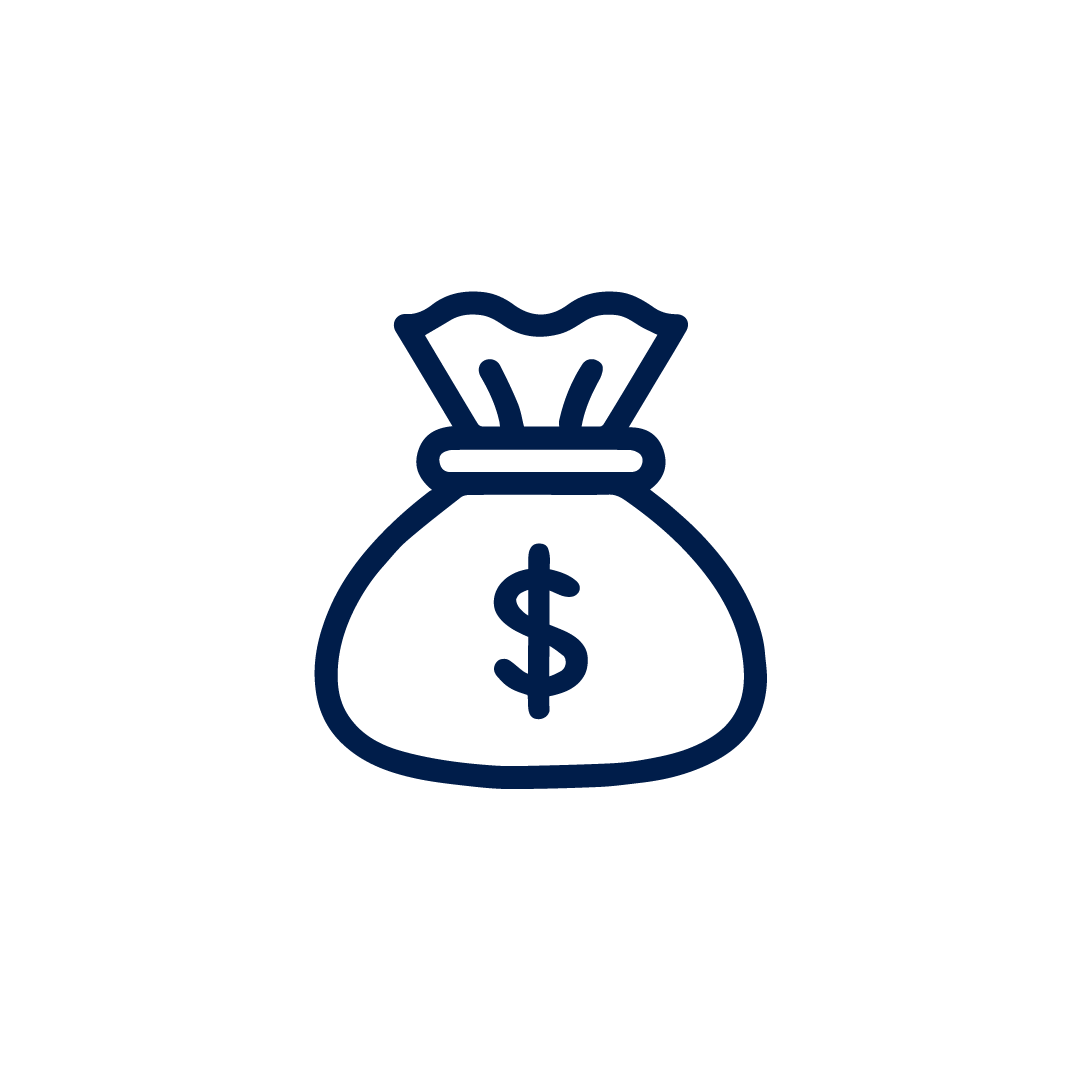 Outline icon of a money bag with a dollar sign on it.