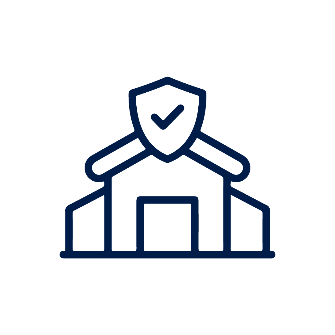 Icon of a house with a shield and checkmark, symbolizing home security or protection