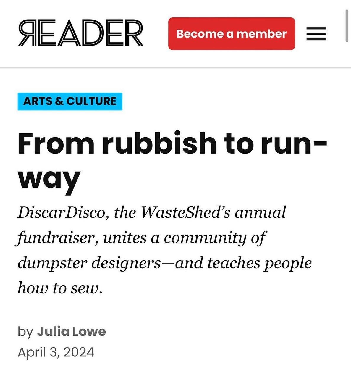 Pick up a copy of @chicago_reader to see this fabulous article featuring our sewing instructor Blair and her work with the Wasteshed #discarddisco and student Jose. We are so fortunate to be part of such a wonderful artistic community in Chicago. We 