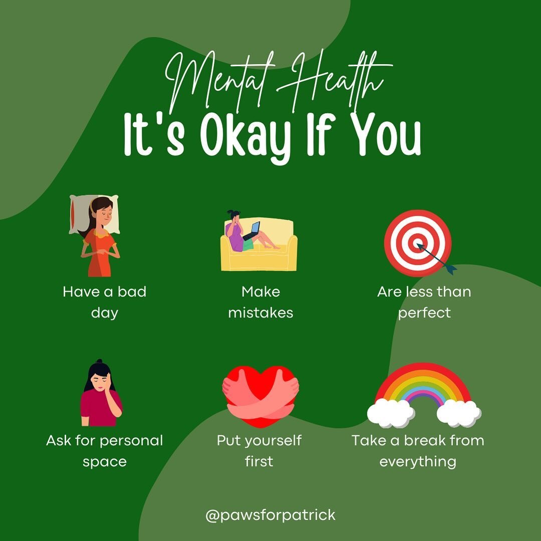It&rsquo;s okay not to be okay. 💚 It&rsquo;s okay to take time for yourself. It&rsquo;s okay to ask for help. It&rsquo;s okay to make mistakes. It&rsquo;s okay to have a bad day. It&rsquo;s okay to put yourself first. 

It&rsquo;s okay not to be oka