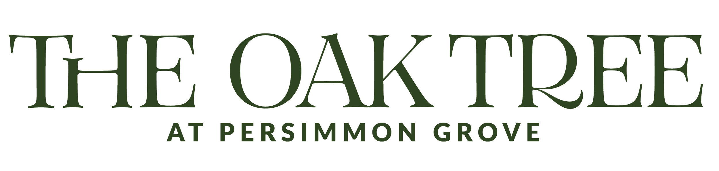 Logo for The Oak Tree at Persimmon Grove with green text on a black background