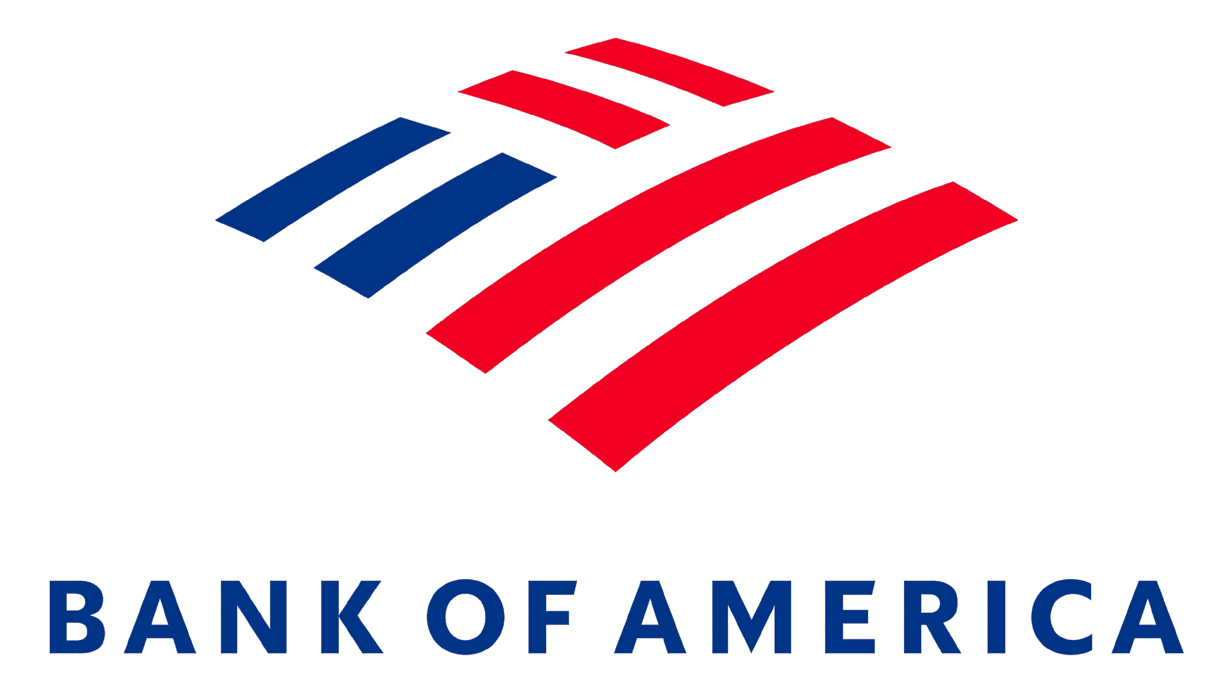 Bank of America logo with red, white, and blue stripes above the navy blue text 'BANK OF AMERICA'