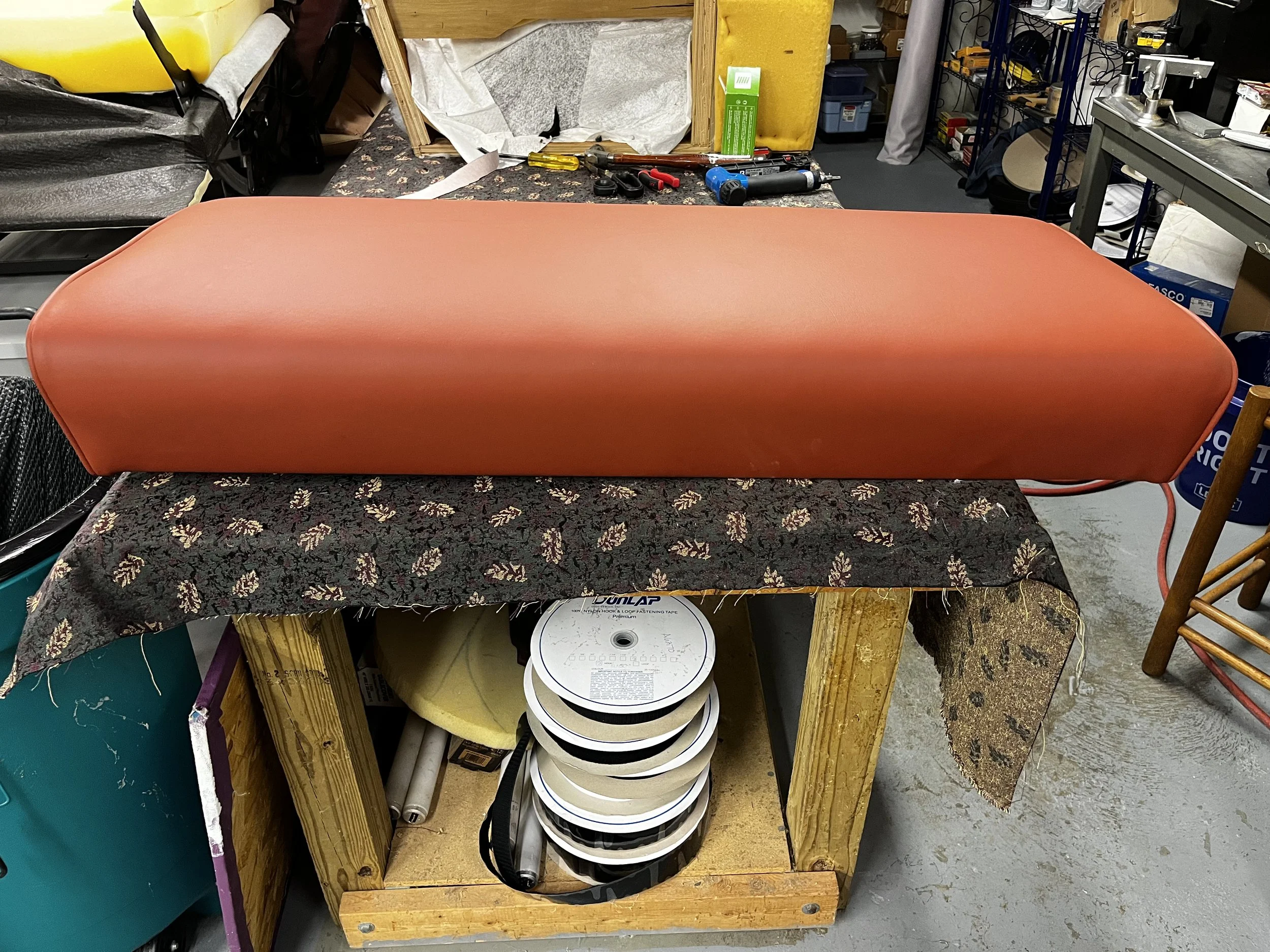 Booth seat reupholstered