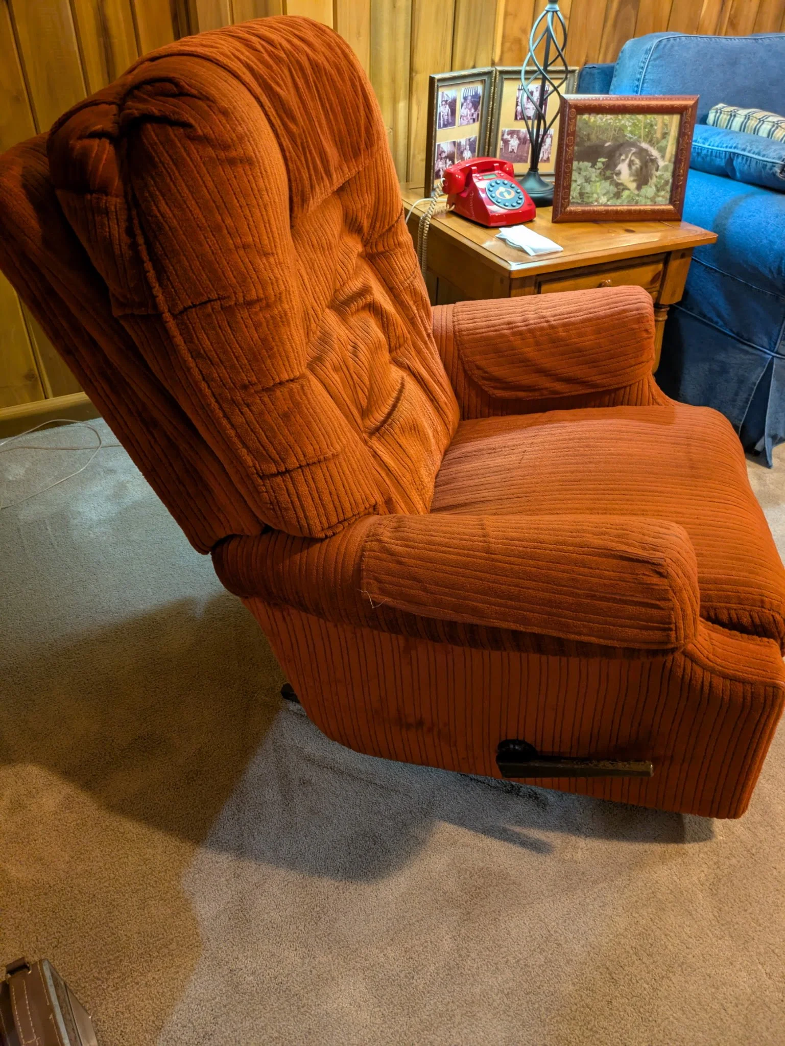 Side view overstuffed Lazy Boy Rocker Recliner