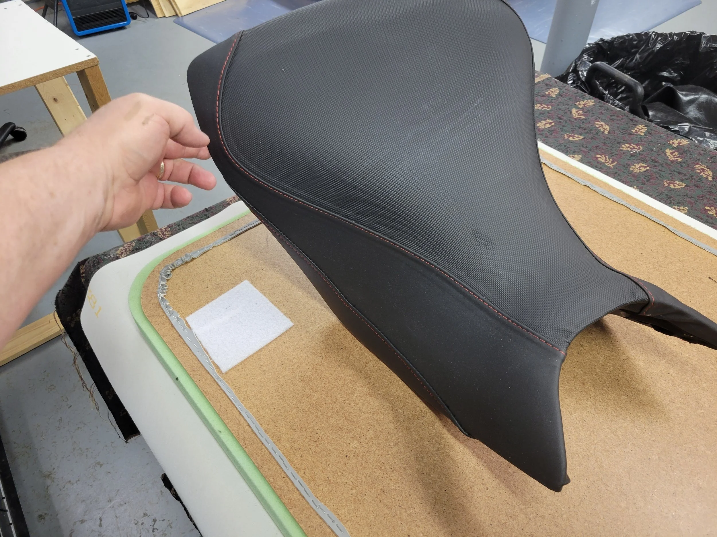Custom-made Motorcycle Seat with decorative stitching