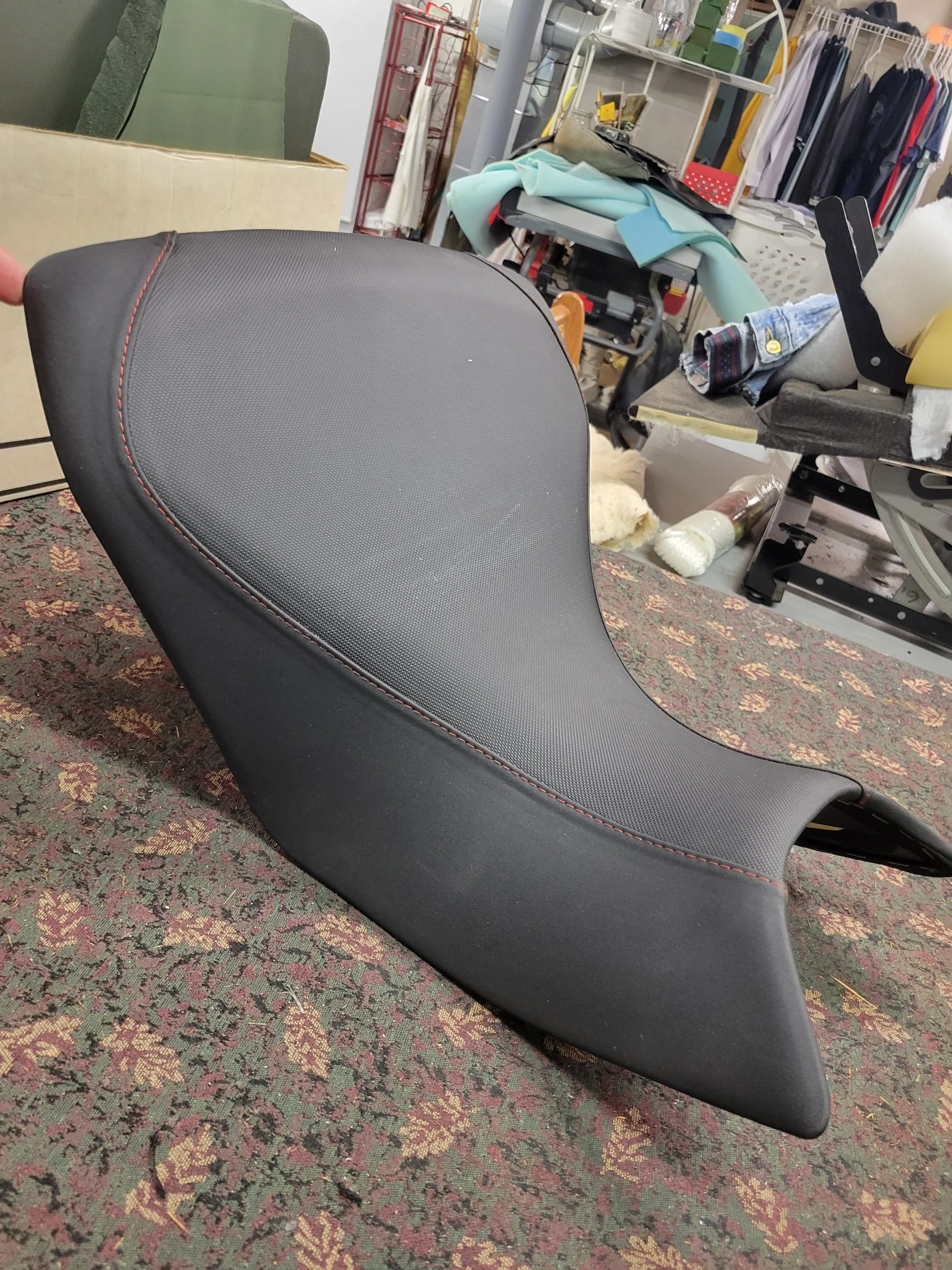 Custom-made Motorcycle Seat with decorative top stitching