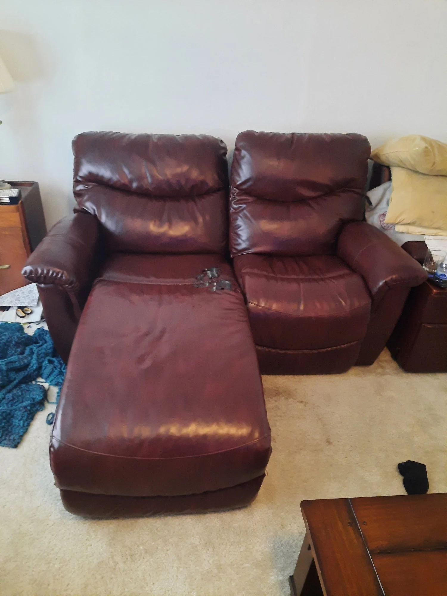 Damaged sectional with chaise