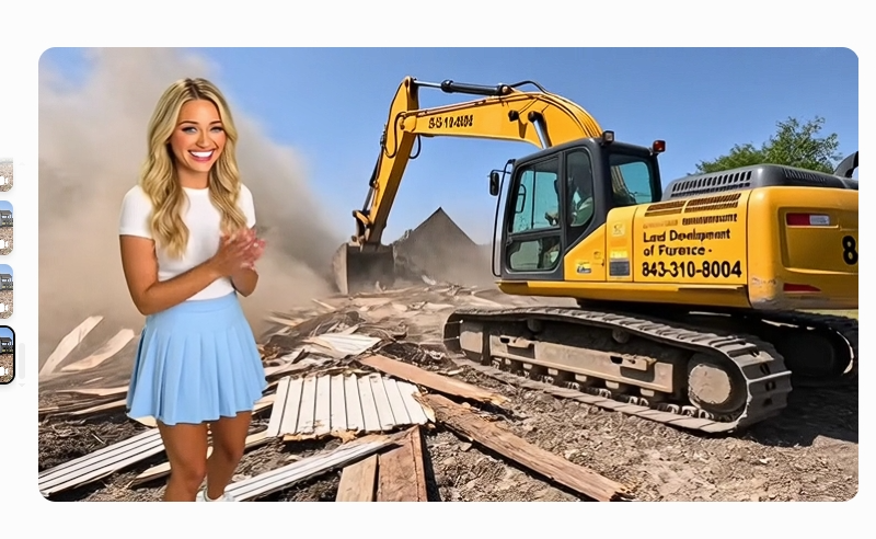 Demolition with an excavator. 