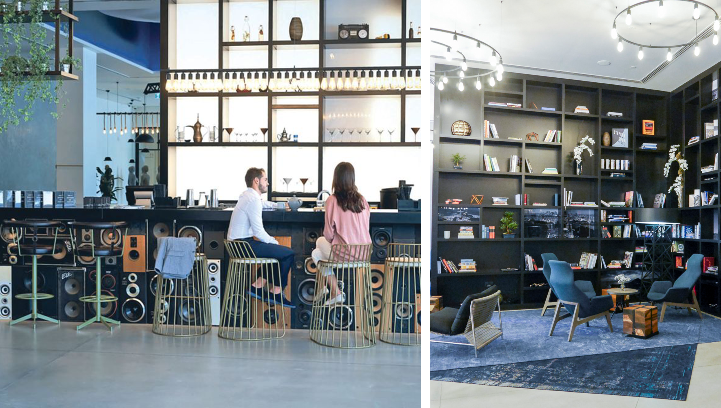 Inspired by a modern loft, the lobby filled with quirky details.