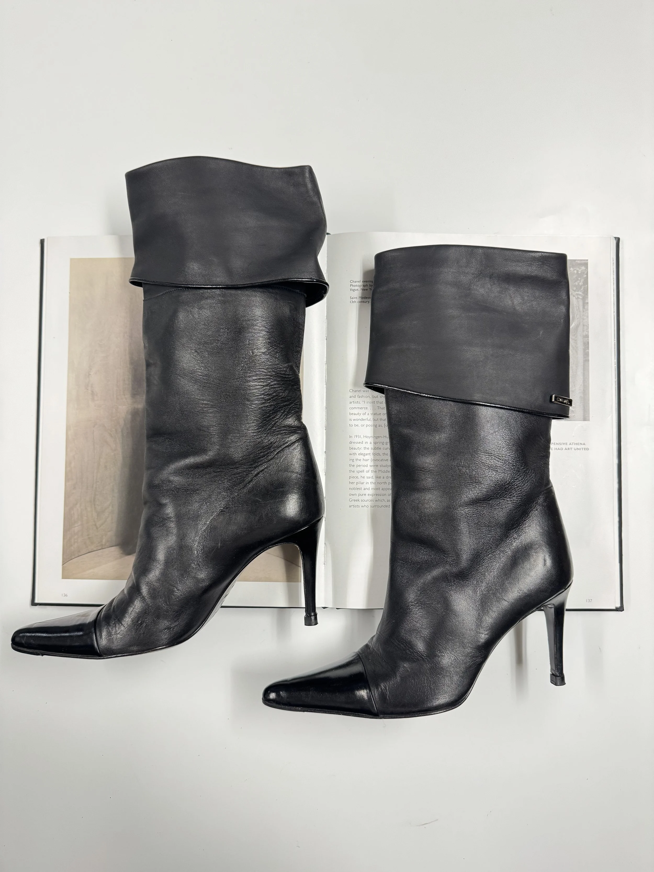Chanel Leather Fold Over Boots - Size 36