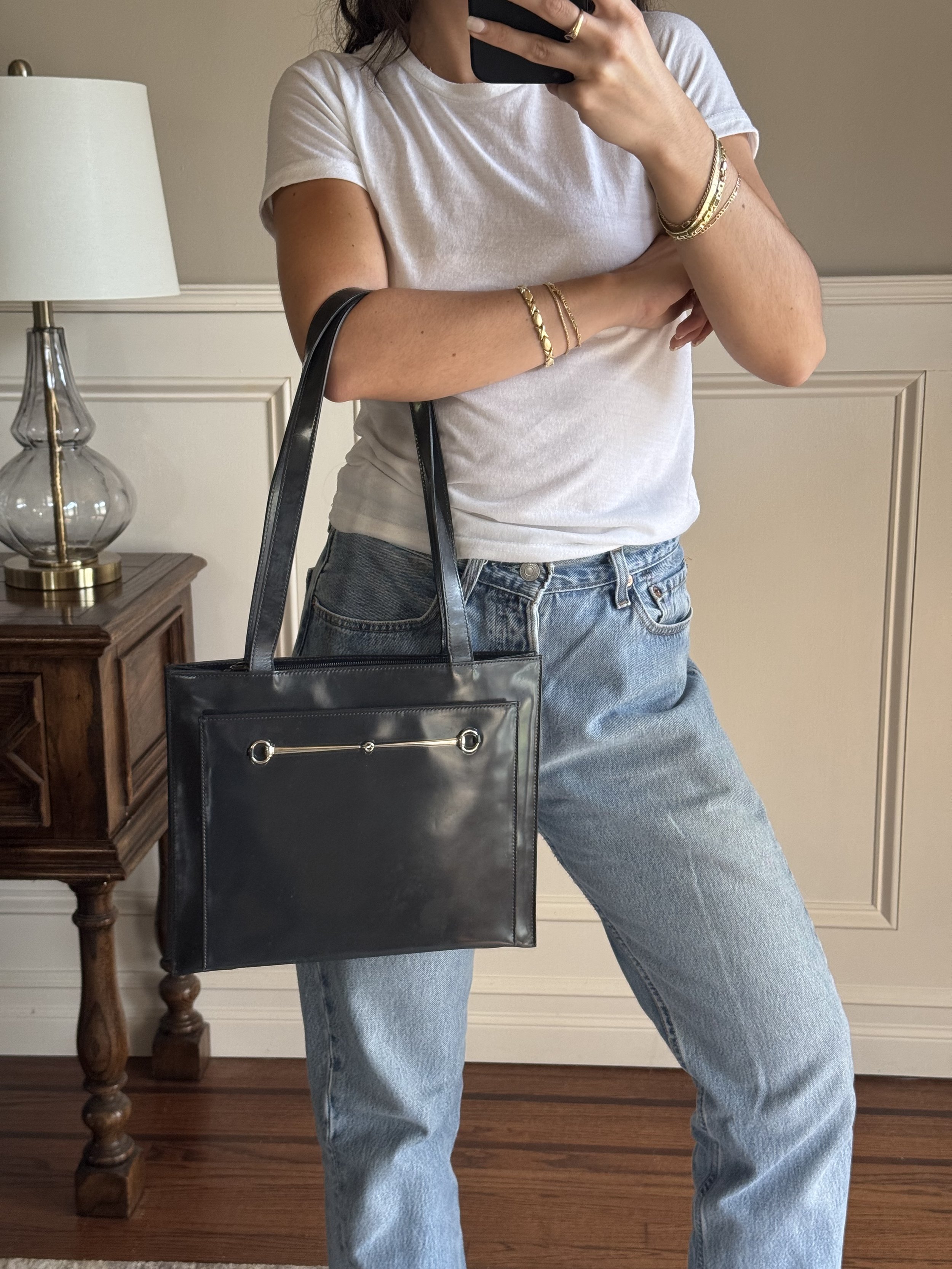Gucci by Tom Ford Grey Horsebit Square Shoulder Bag - GIMI RARITY
