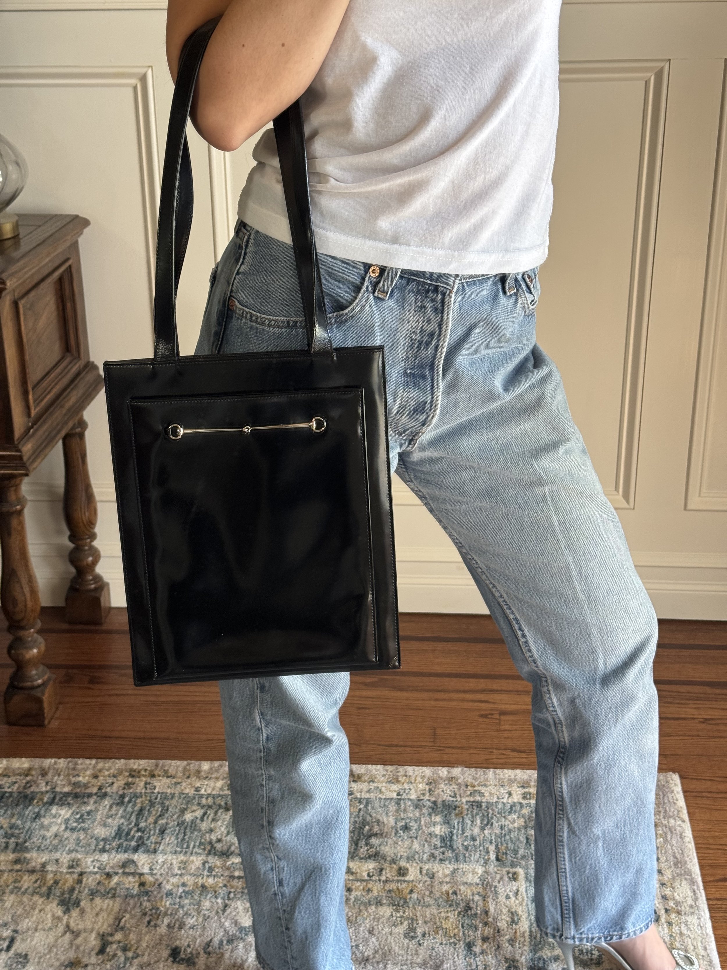 Gucci by Tom Ford Black Horsebit Long Strap Shoulder Bag - GIMI RARITY