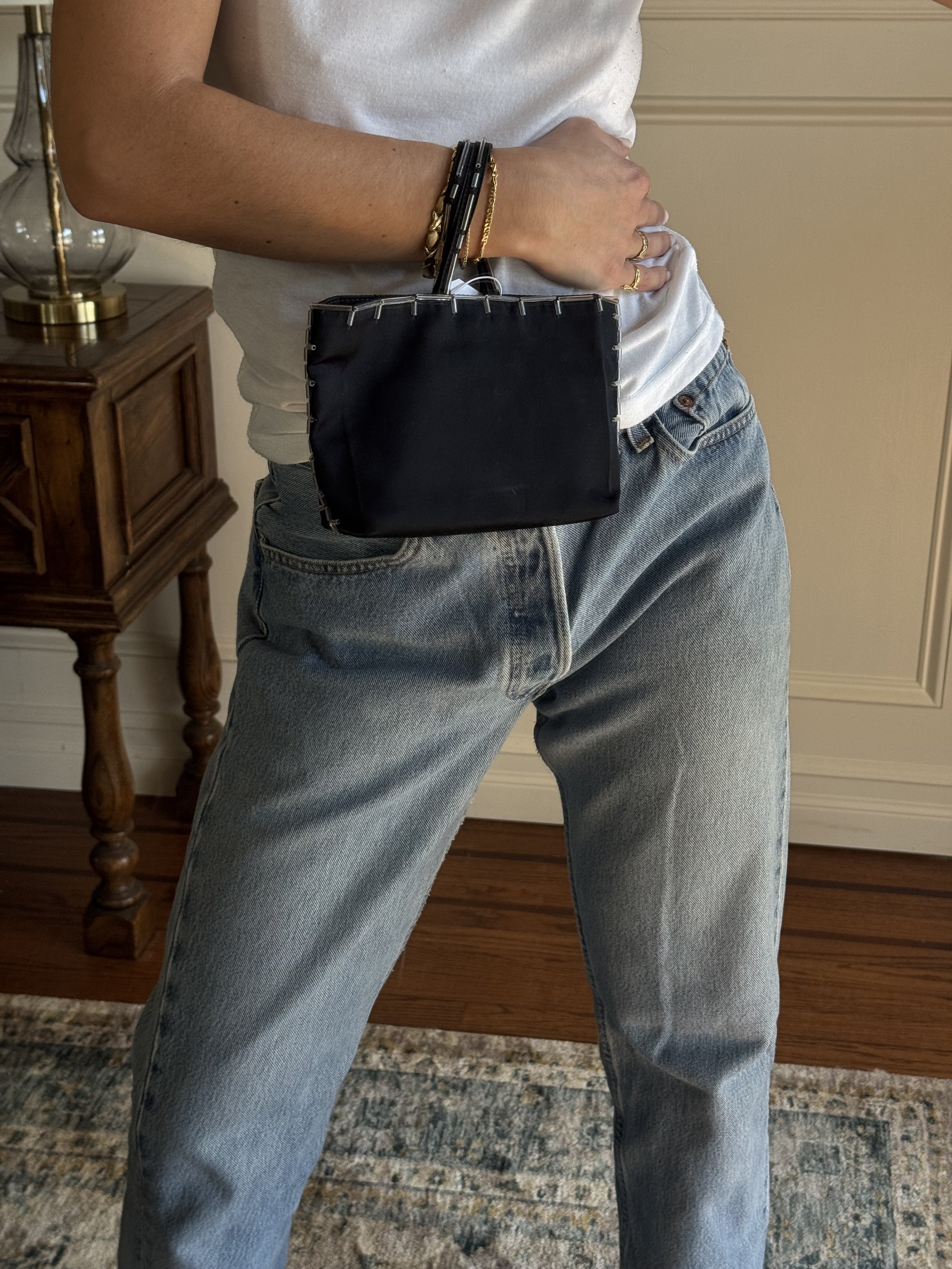 Prada Mini Black Satin and Beaded Evening Bag - GIMI RARITY