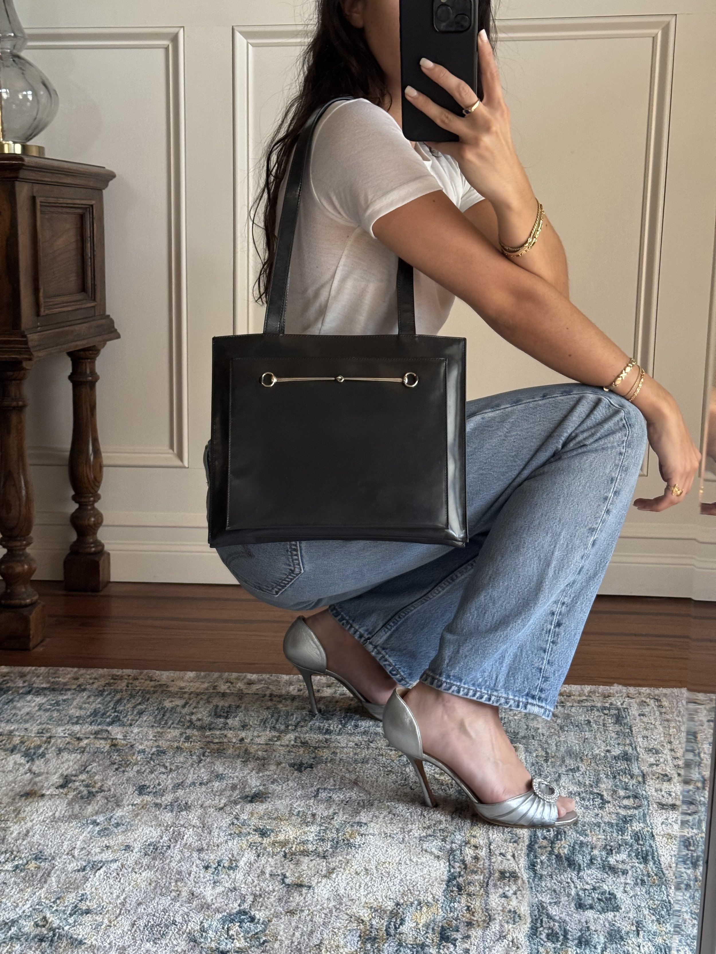 Gucci by Tom Ford Grey Horsebit Square Shoulder Bag - GIMI RARITY