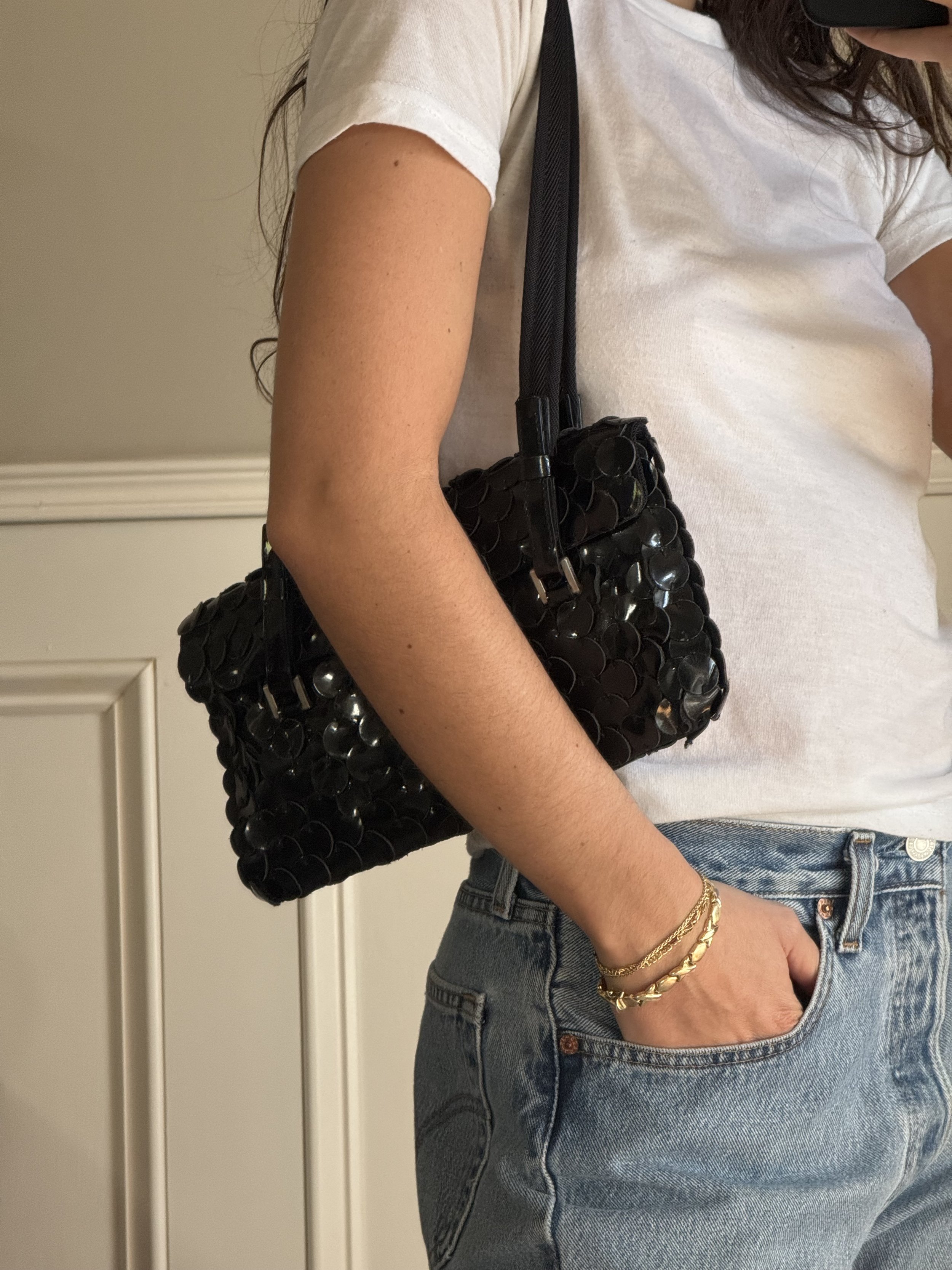 Prada x Miu Miu Black Sequin Long Strap Shoulder Bag - GIMI RARITY