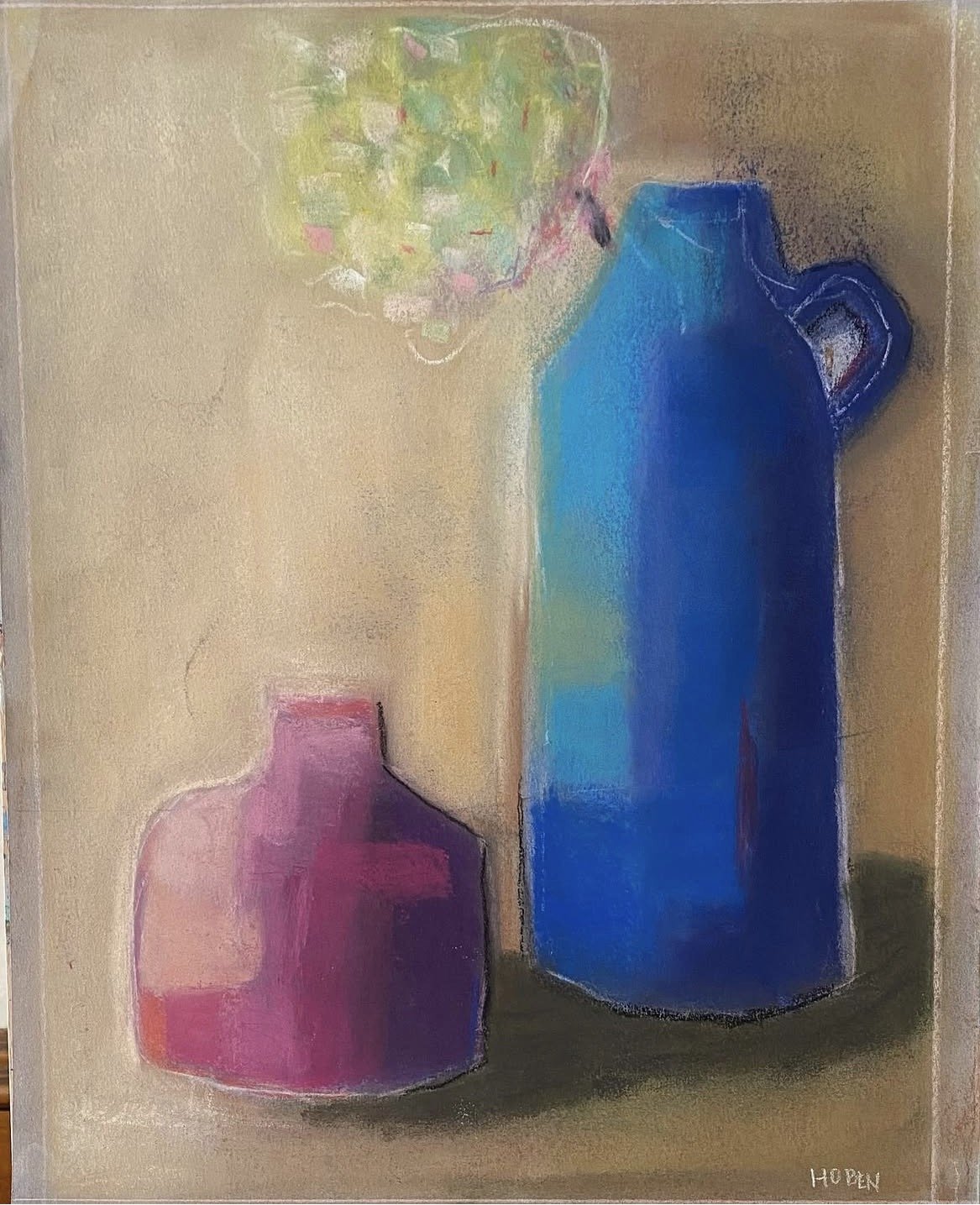 #112 STILLNESS OF LIGHT PINK BLUE GREEN PASTEL ON PAPER. PRINTS AVAILABLE