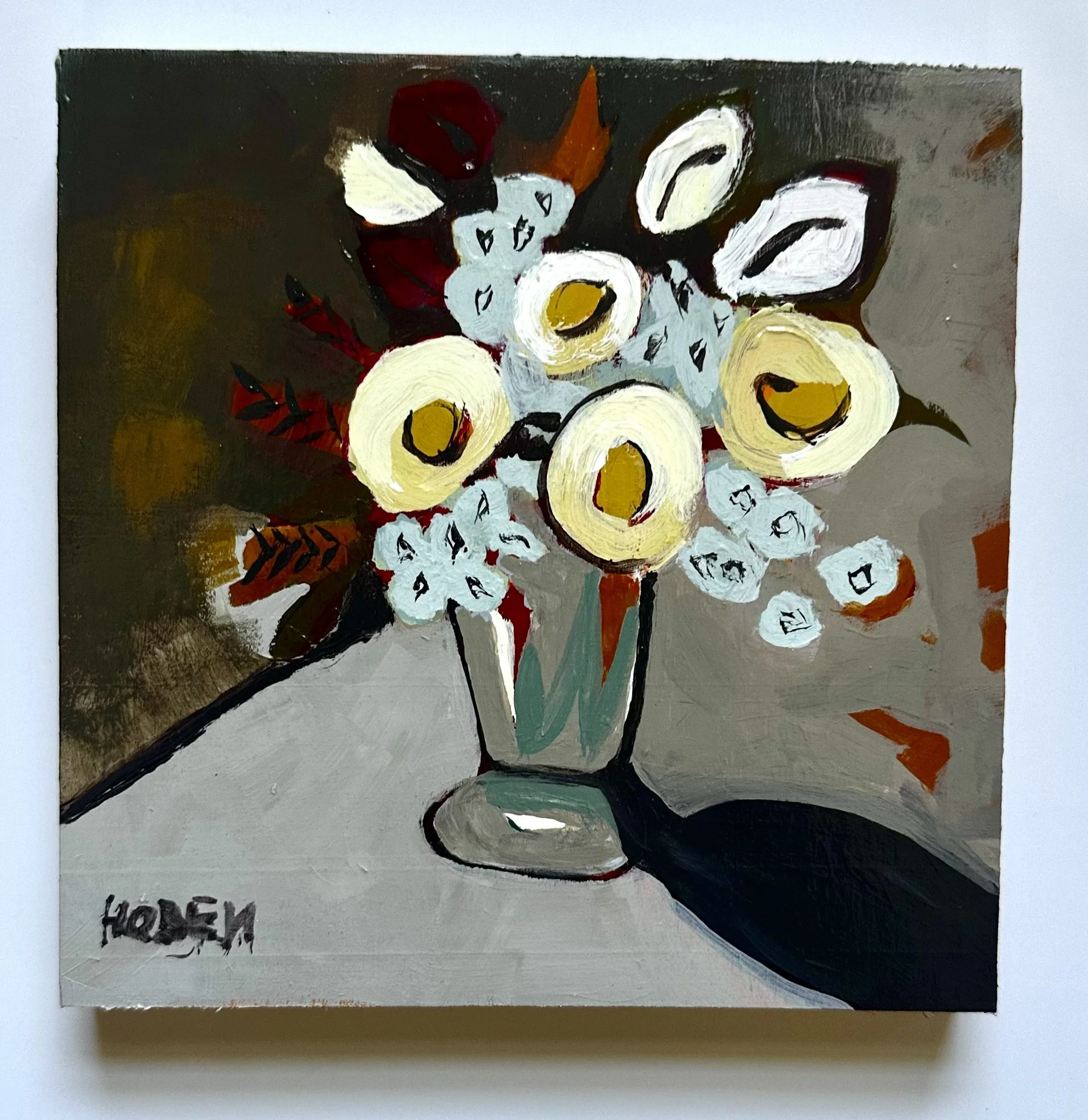 #118 ORIGINAL ACRYLIC PAINTING ON WOOD PANEL FRAMED OR UNFRAMED
CONTEMPORARY YELLOW MAROON GREYS PRINTS AVAILABLE