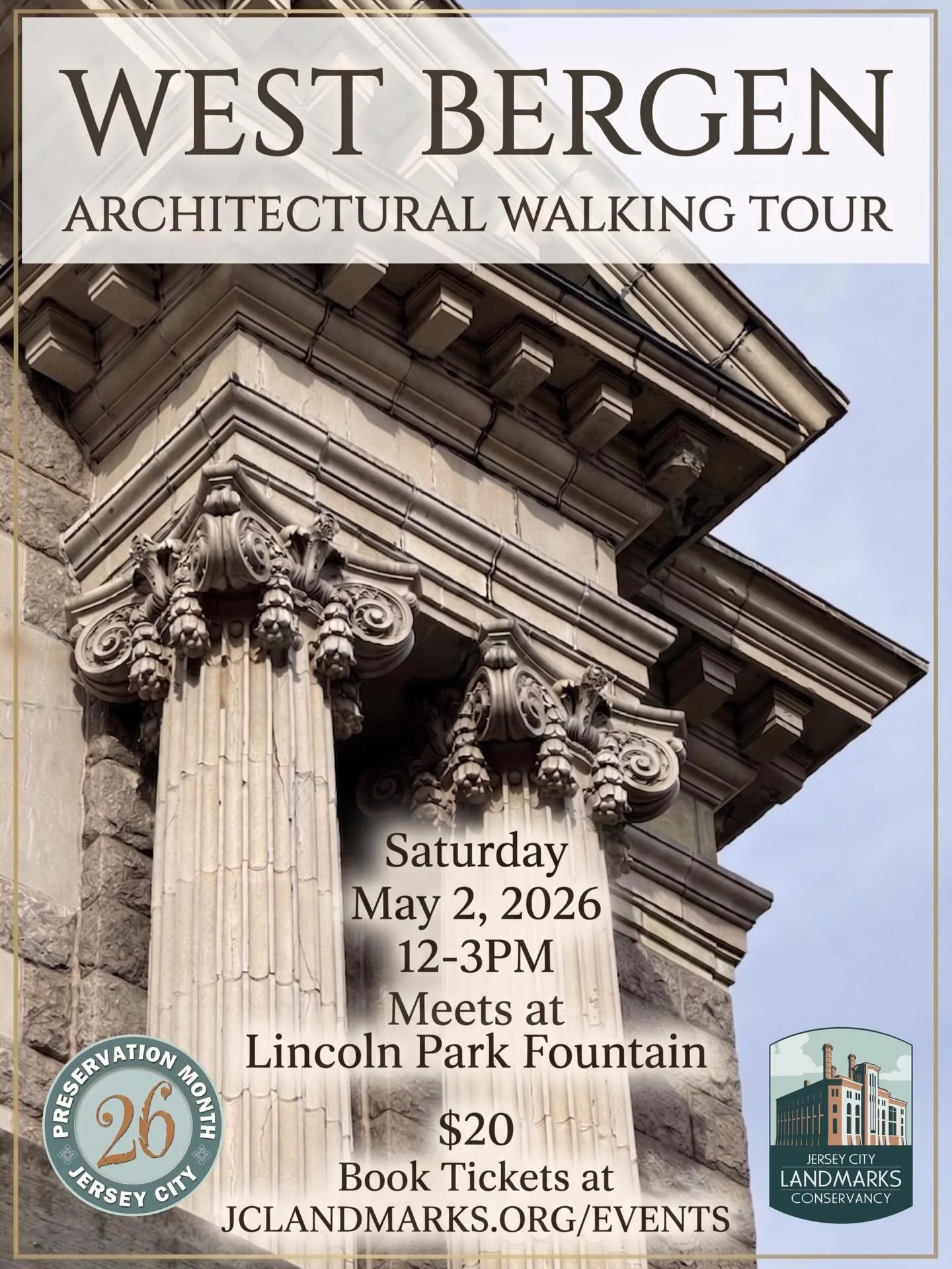 Join the Jersey City Landmarks Conservancy during PRESERVATION MONTH IN JERSEY CITY on the WEST BERGEN ARCHITECTURAL WALKING TOUR, a 3-hour exploration of the architecture and art treasures of the West Bergen&mdash;East Lincoln Park Historic District