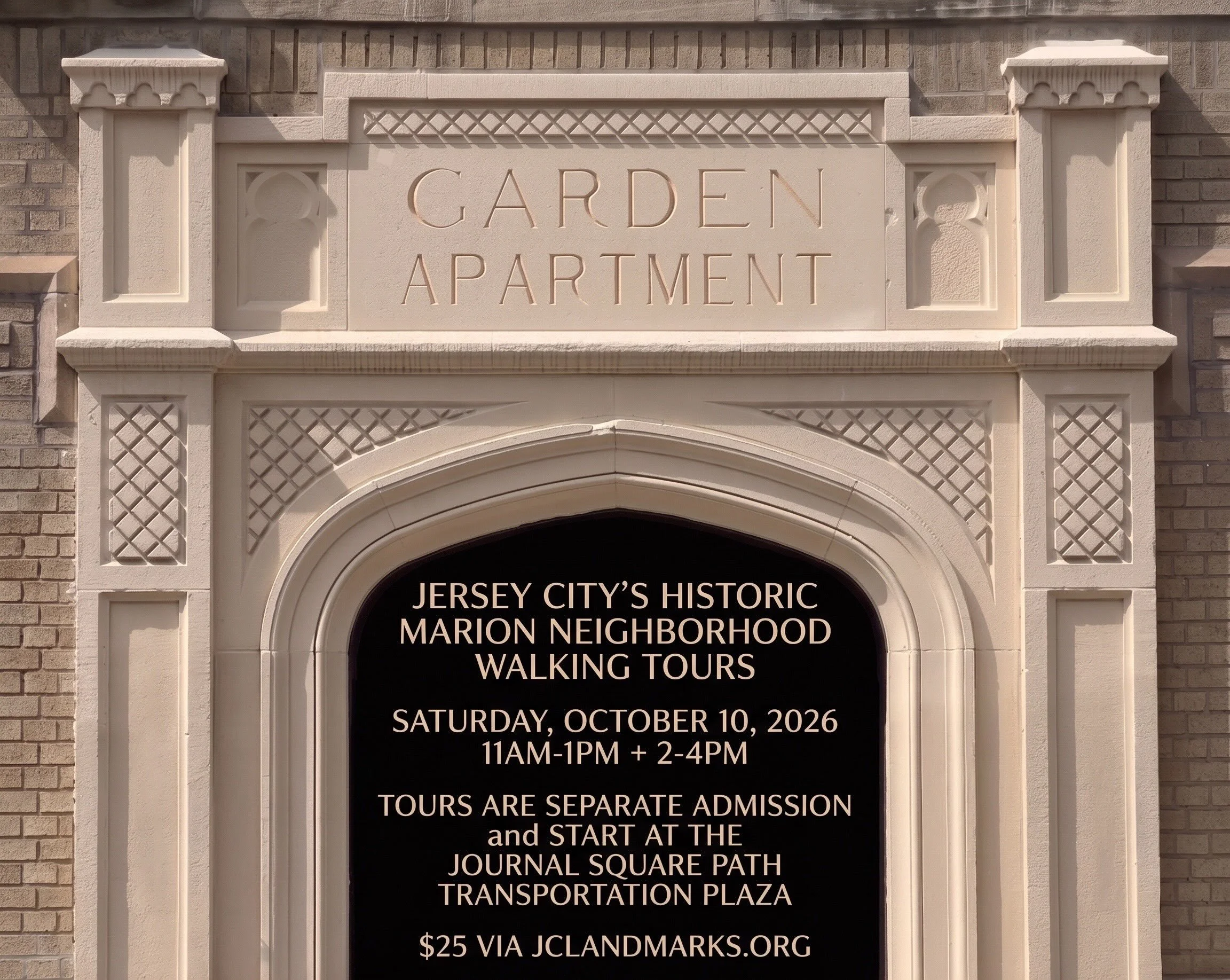 📣 NEW TOUR!
Attend our newly-launched architectural walking tours of the historic MARION neighborhood, a true Jersey City architectural secret just west of Journal Square!

Two separate-admission tours are scheduled for Saturday, October 10, 2026, a