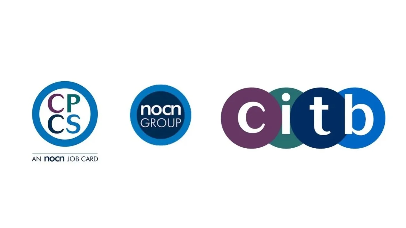 Graphic featuring logos and text related to NOCN, including a job card and abbreviations C, P, C, S, and C, I, T, B, in colorful circles.