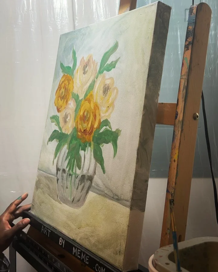 Finishing touches on this loosely painted floral vase&mdash;a perfect blend of simplicity and elegance for my collectors. Signed with love, MeMe.