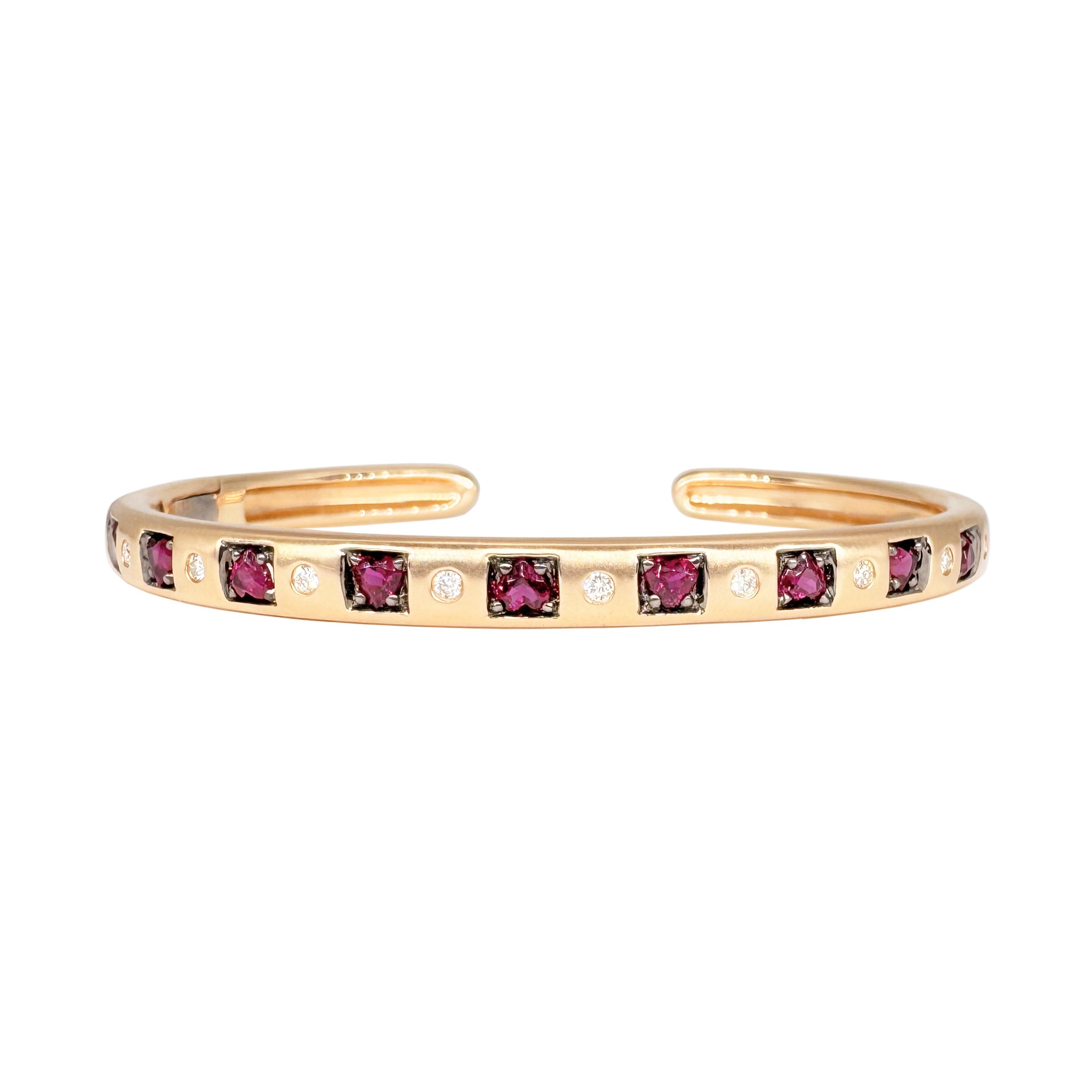 Cirque One of a Kind Vintage Inspired Oval Hinged Cuff with Rubellite Hearts