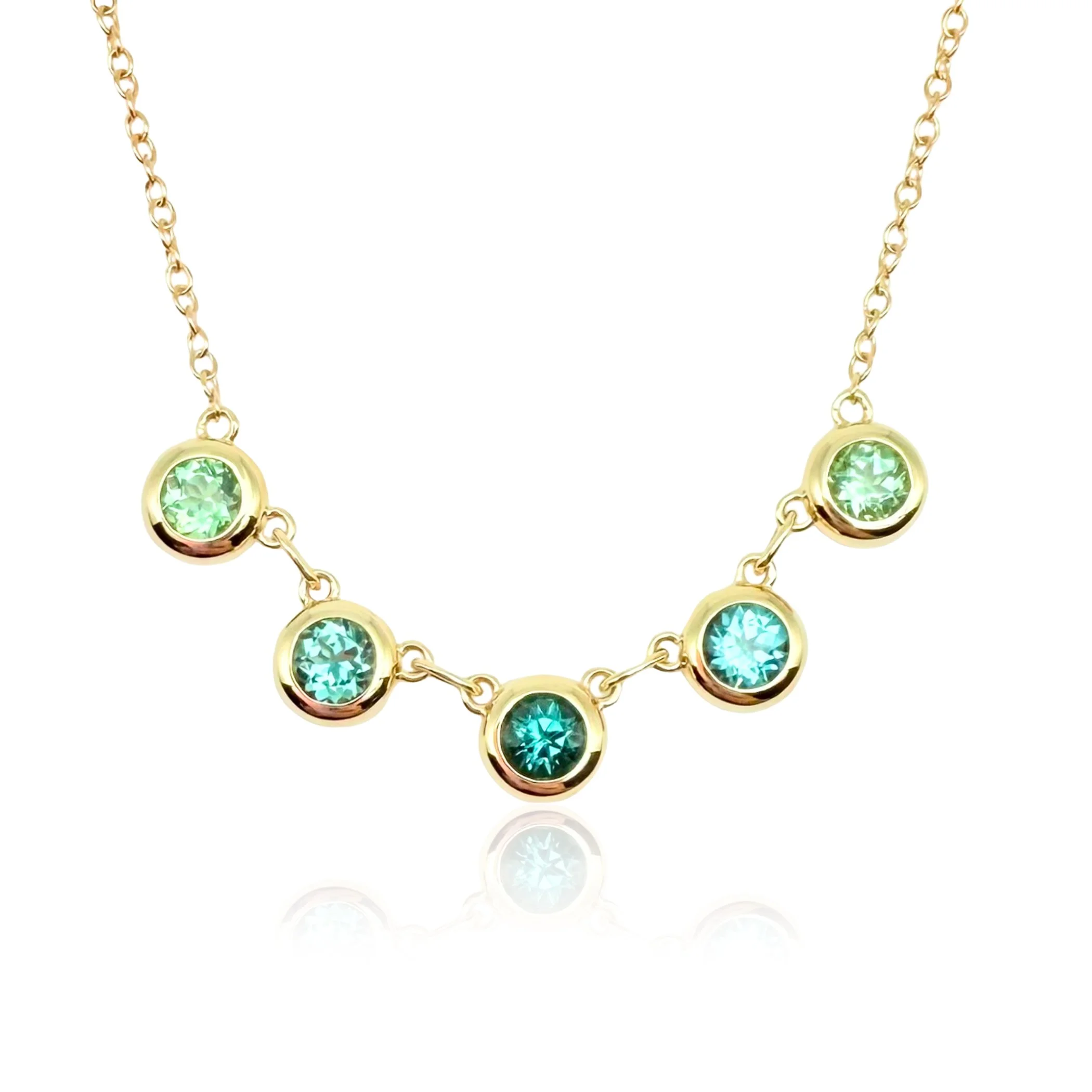 Mini 5-Bezel Necklace with Indicolite & Mint Green Tourmaline