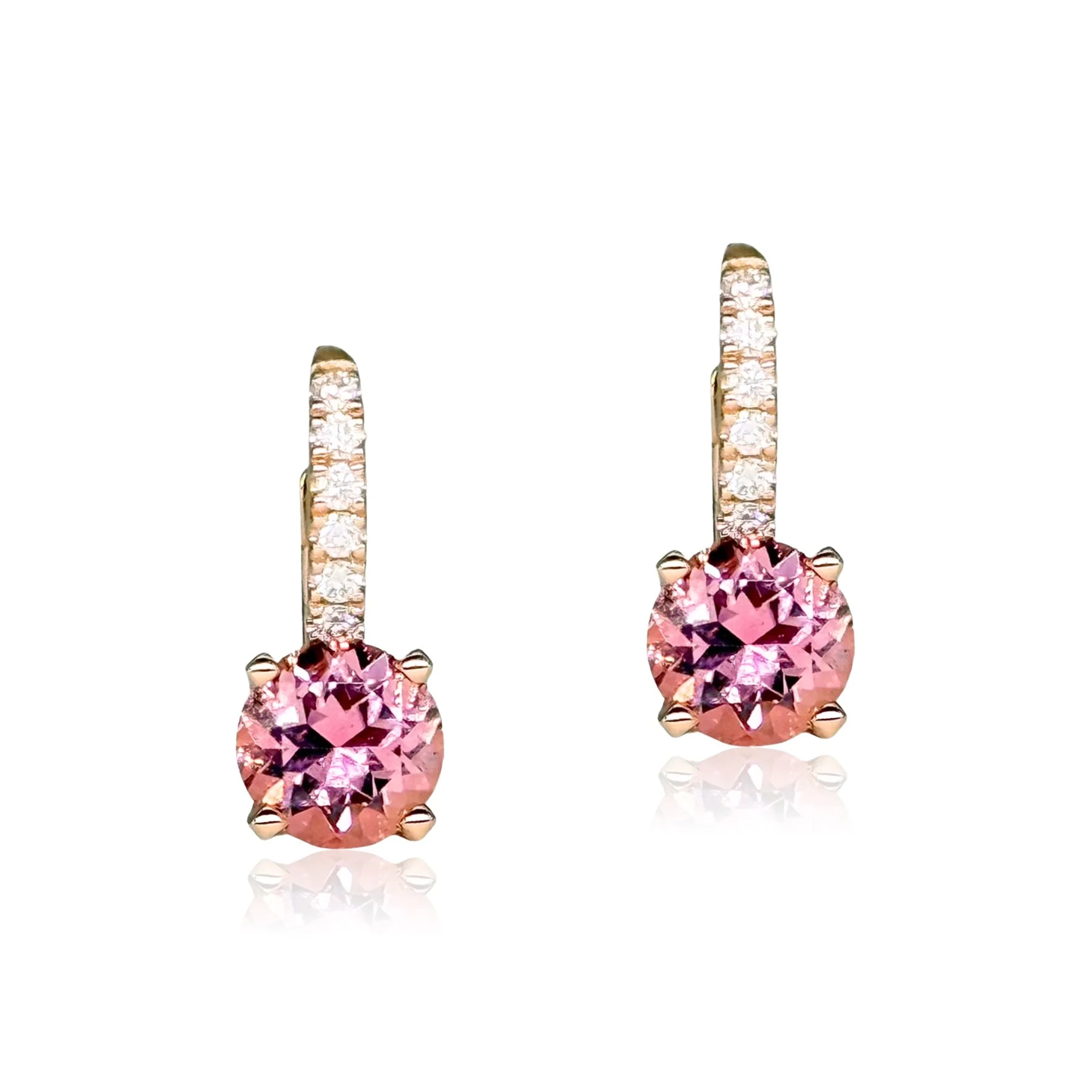Mini Diamond Pavé Ear Wire Drop Earrings with Pink Tourmaline and Diamond - One of a Kind