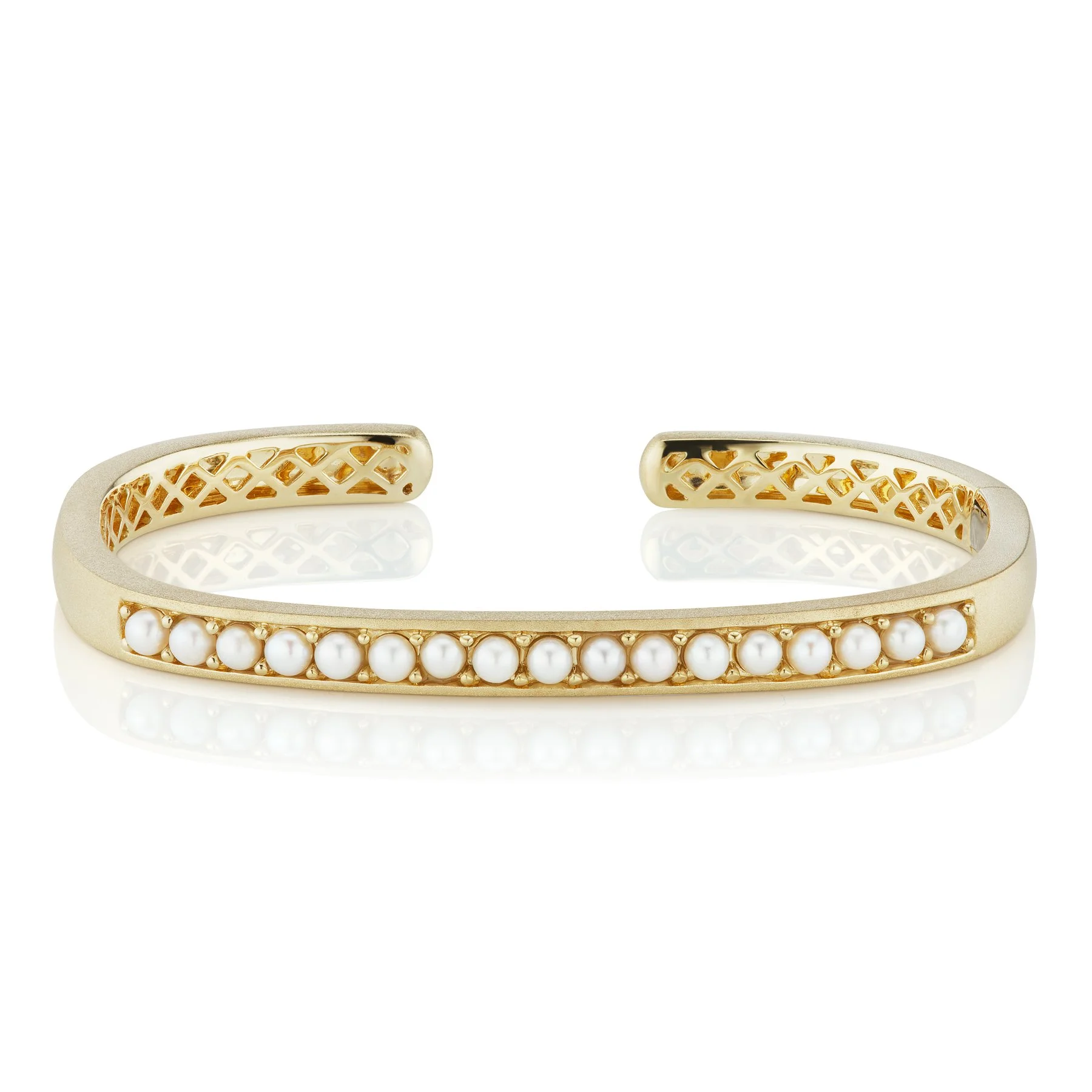 Cirque Rectangular Hinged Cuff with White Freshwater Pearl Cabochons