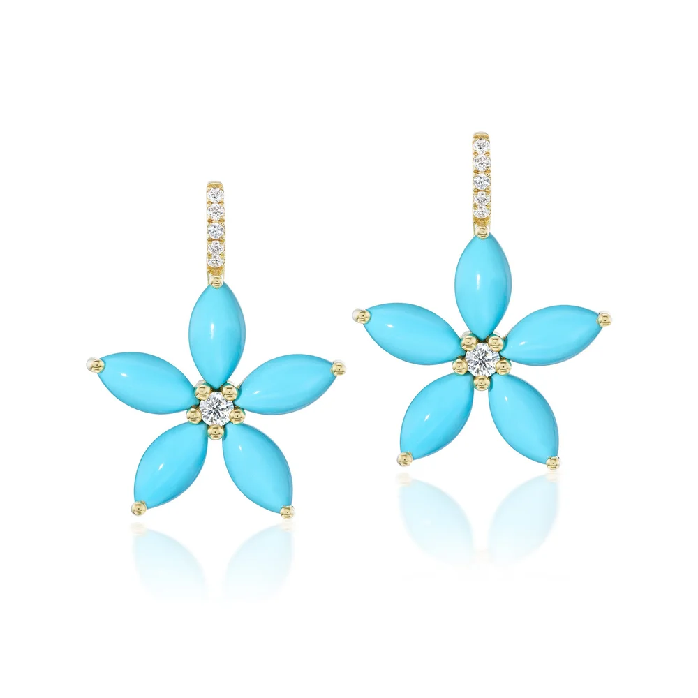 Marquise Floral Drop Earrings with Sleeping Beauty Turquoise