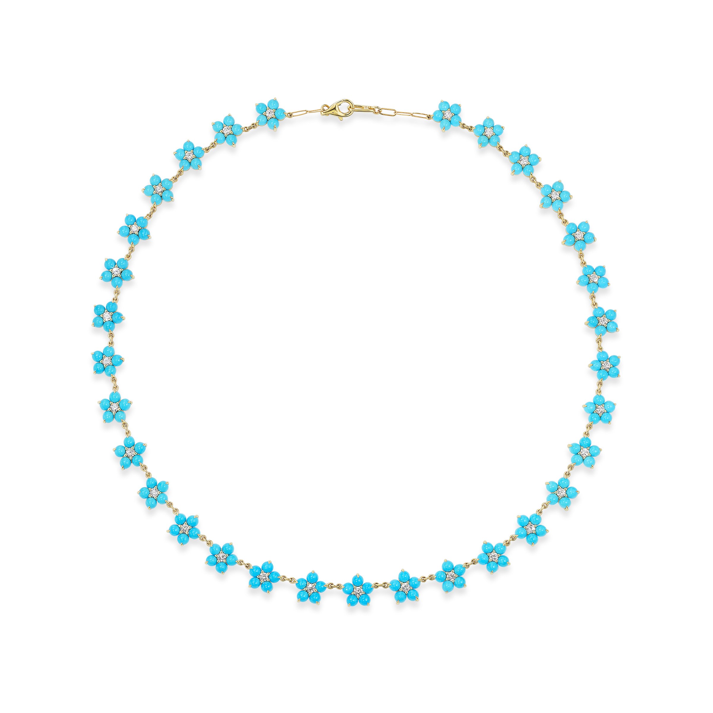 One of a Kind Sleeping Beauty Turquoise and Diamond Medium Daisy Chain Necklace