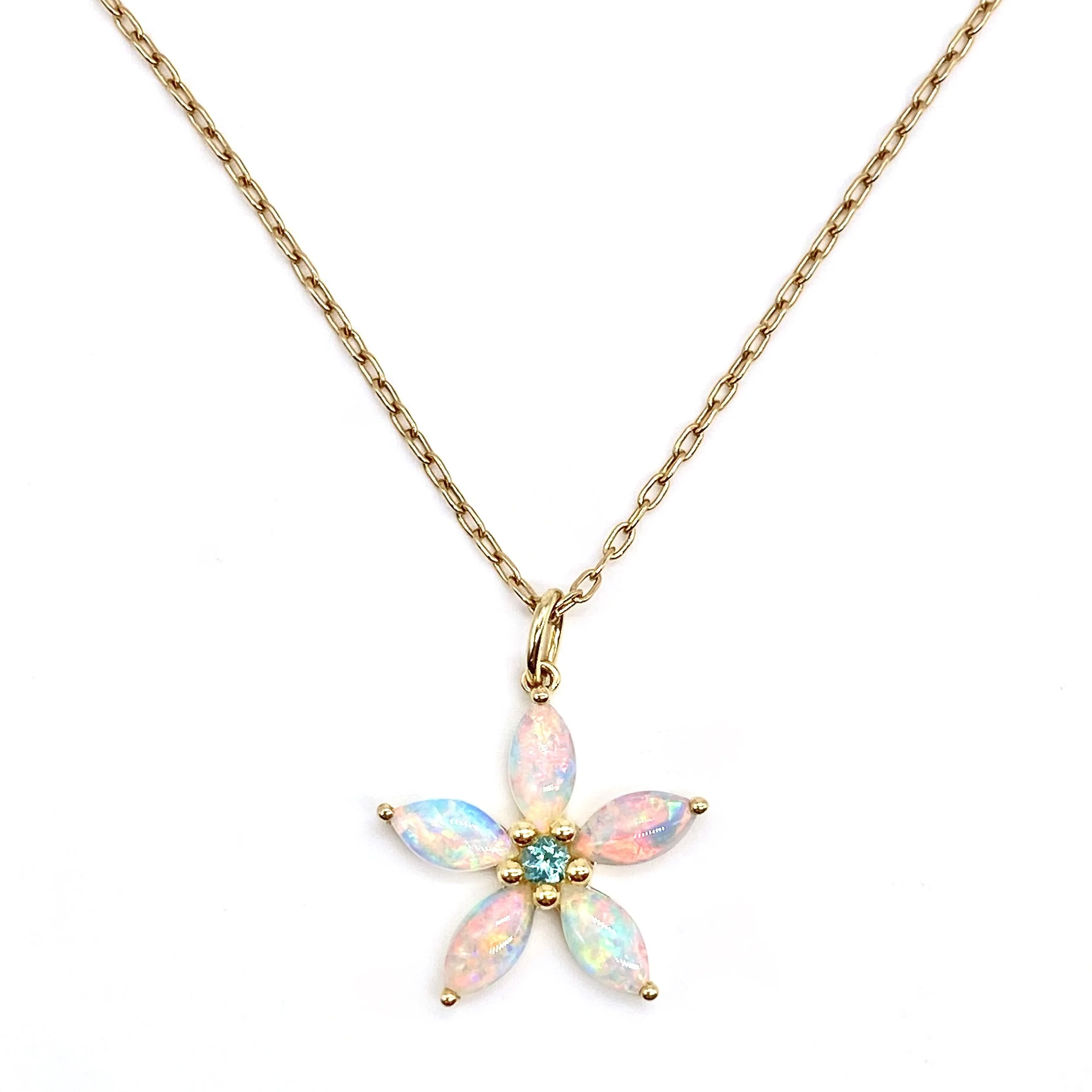 One of a Kind Marquise Floral Necklace with Australian Opal