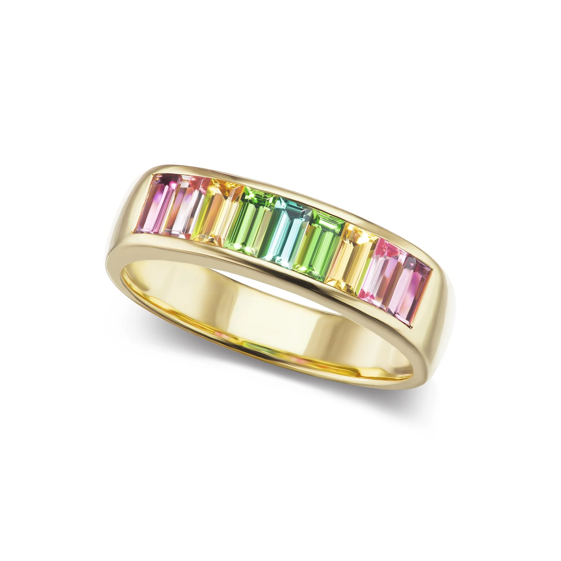Small Baguette Stacker Band with Pastel Tourmaline Rainbow - Limited Edition